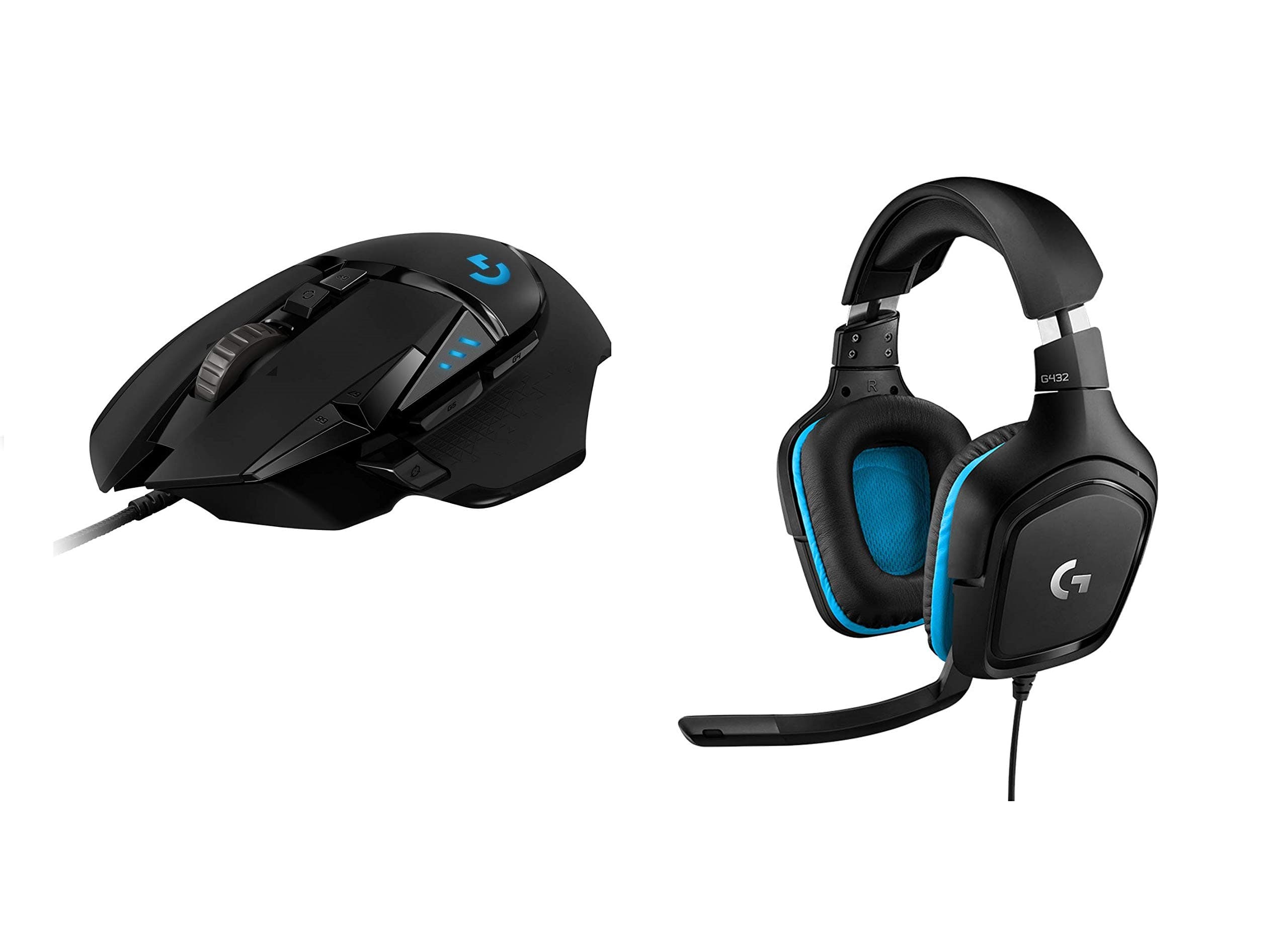 Logitech G432 Auriculares Gaming con Cable + G502 Hero Ratón Gaming, Captor Hero 25K, Peso Personalizable, 11 Botones Programables