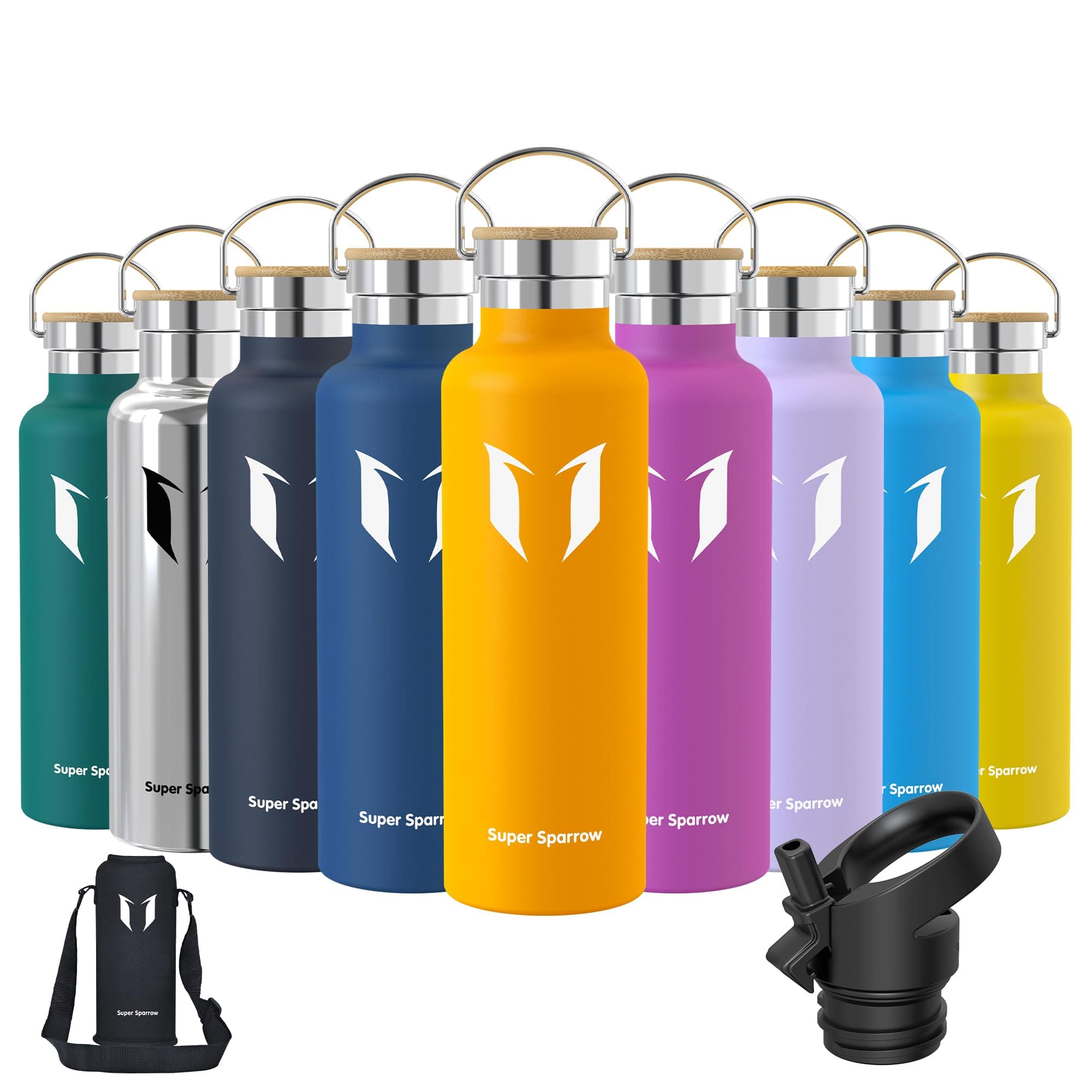 Super Sparrow Doppia Parete in Acciaio Inox Coibentato Bottiglia di Acqua -750ml - Isolante Della Borraccia - Perfetto Thermos - Privo di BPA, BPS, Ftalati