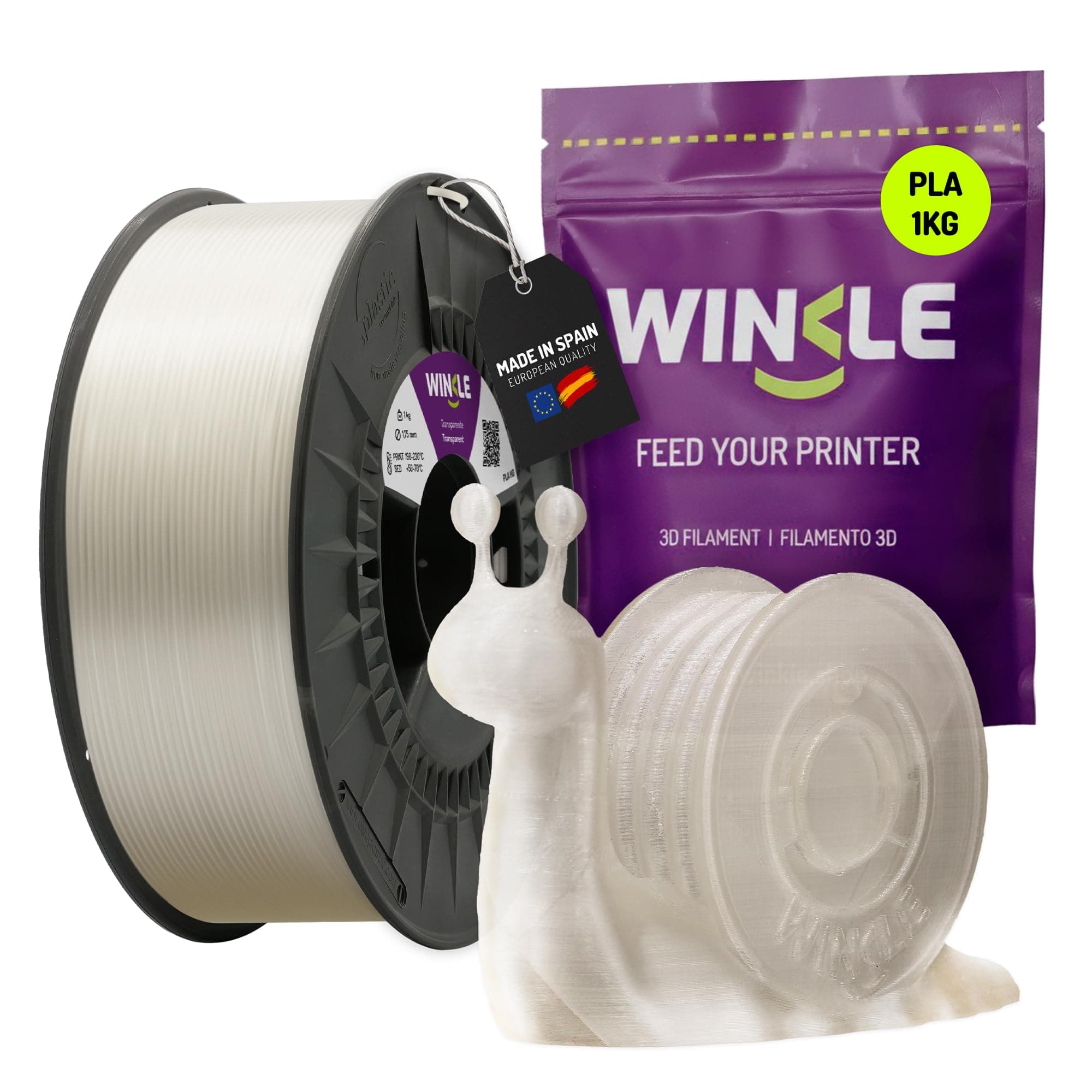 WINKLE Filamento PLA HD Transparente | Filamento Impresora 3D | Filamento PLA 1,75mm 1kg | PLA Transparente | Compatible con Todas las Impresoras 3D | Precisión Dimensional | Bobina 1kg