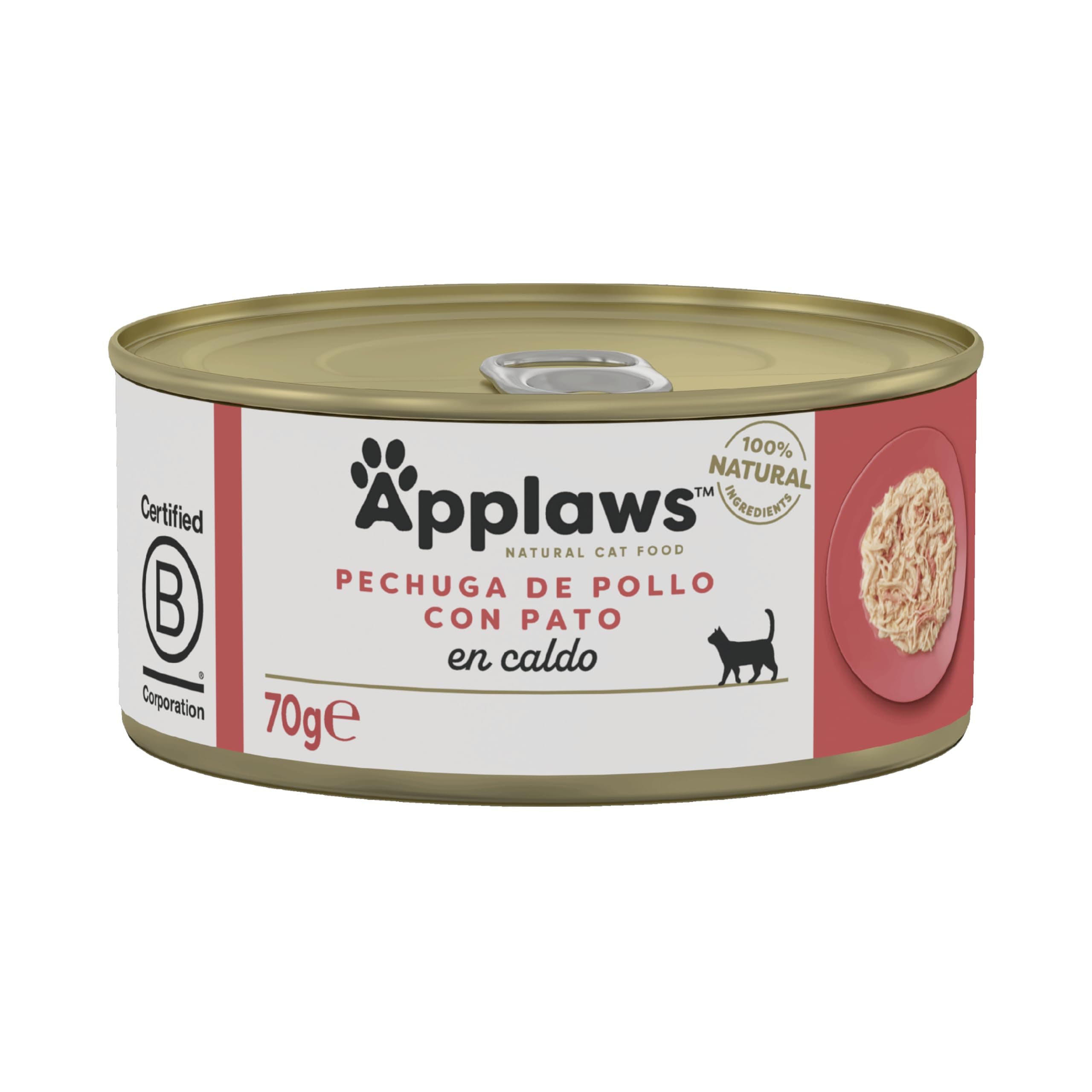 Applaws 100% Natural Pechuga de Pollo y Pato Comida Húmeda en Caldo para Gatos Adultos - Paquete de 24 latas de 70g
