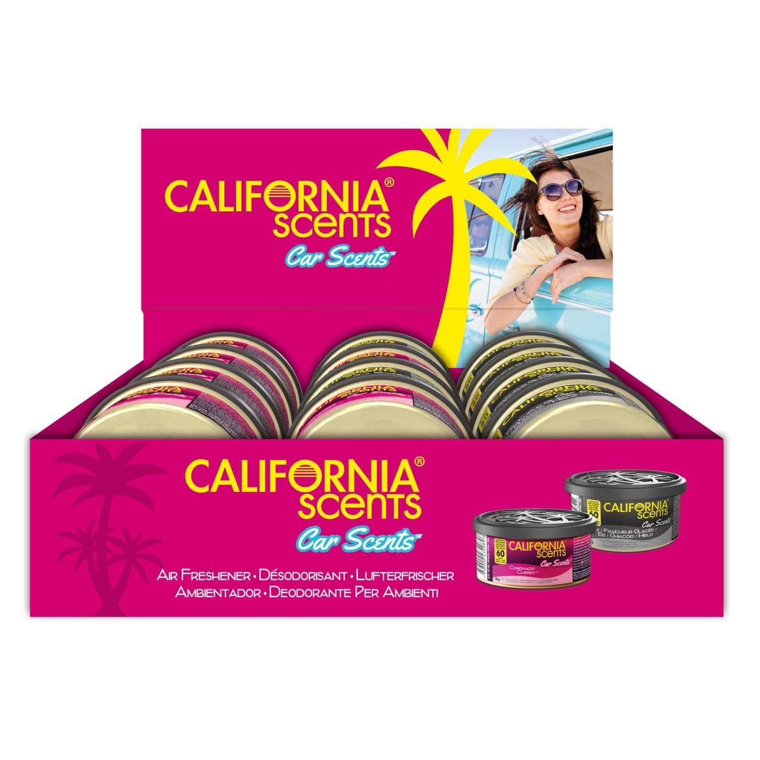 California Scents, Boite de Parfum Voiture, Lot de 12 Désodorisants Voiture Parfum Assortis, Accessoire de Voiture Pour Éliminer les Odeurs, Senteur Longue Durée et Ajustable