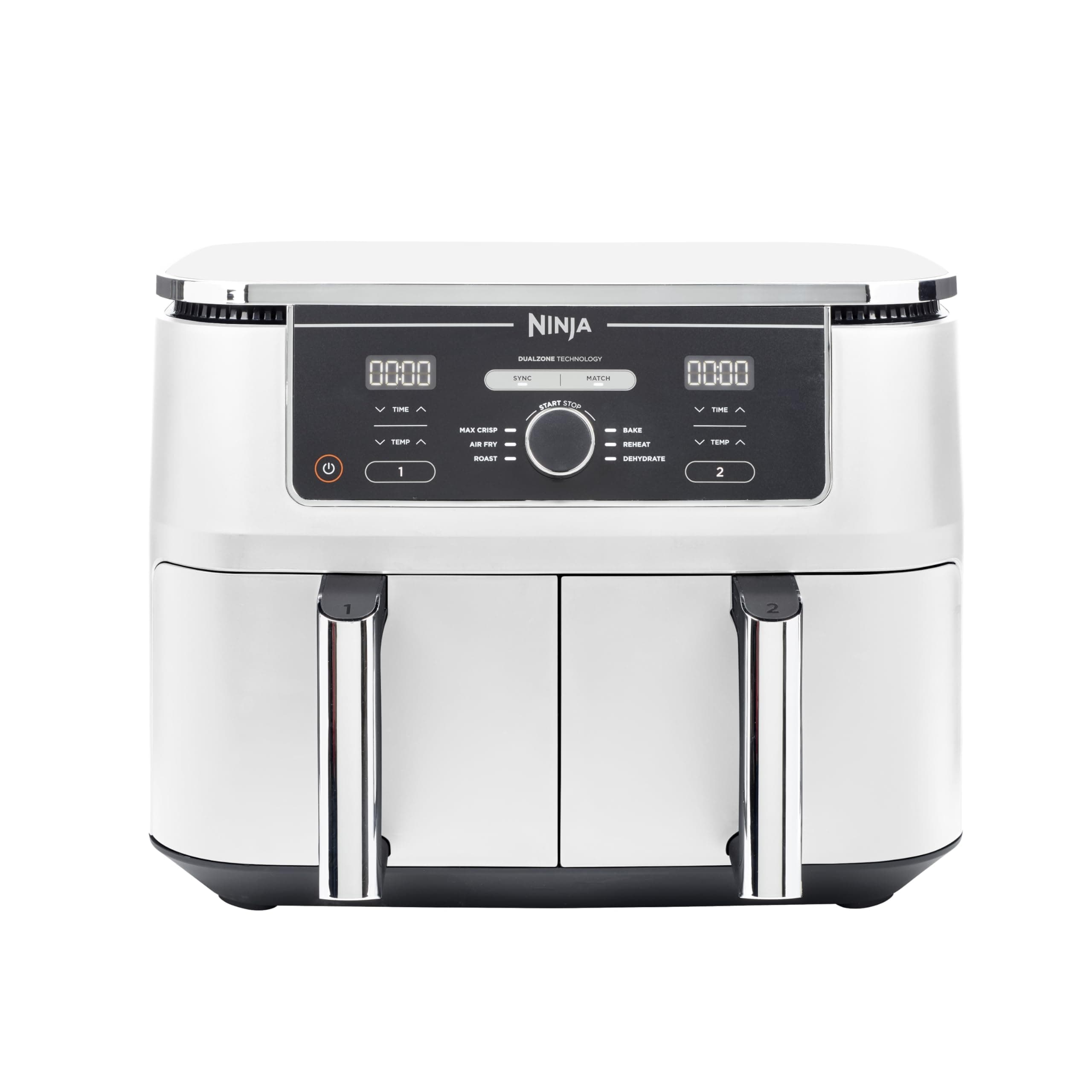 Ninja Foodi MAX Dual Zone Air Fryer, 2 Tiroirs, 9,5L, 6-en-1, Sans Huile, Air Fry, Croustillant Max, Rôtir, Cuire, Déshydrater, 8 Portions, Paniers Antiadhésifs Vont Au Lave-Vaisselle, Blanc AF400EUWH