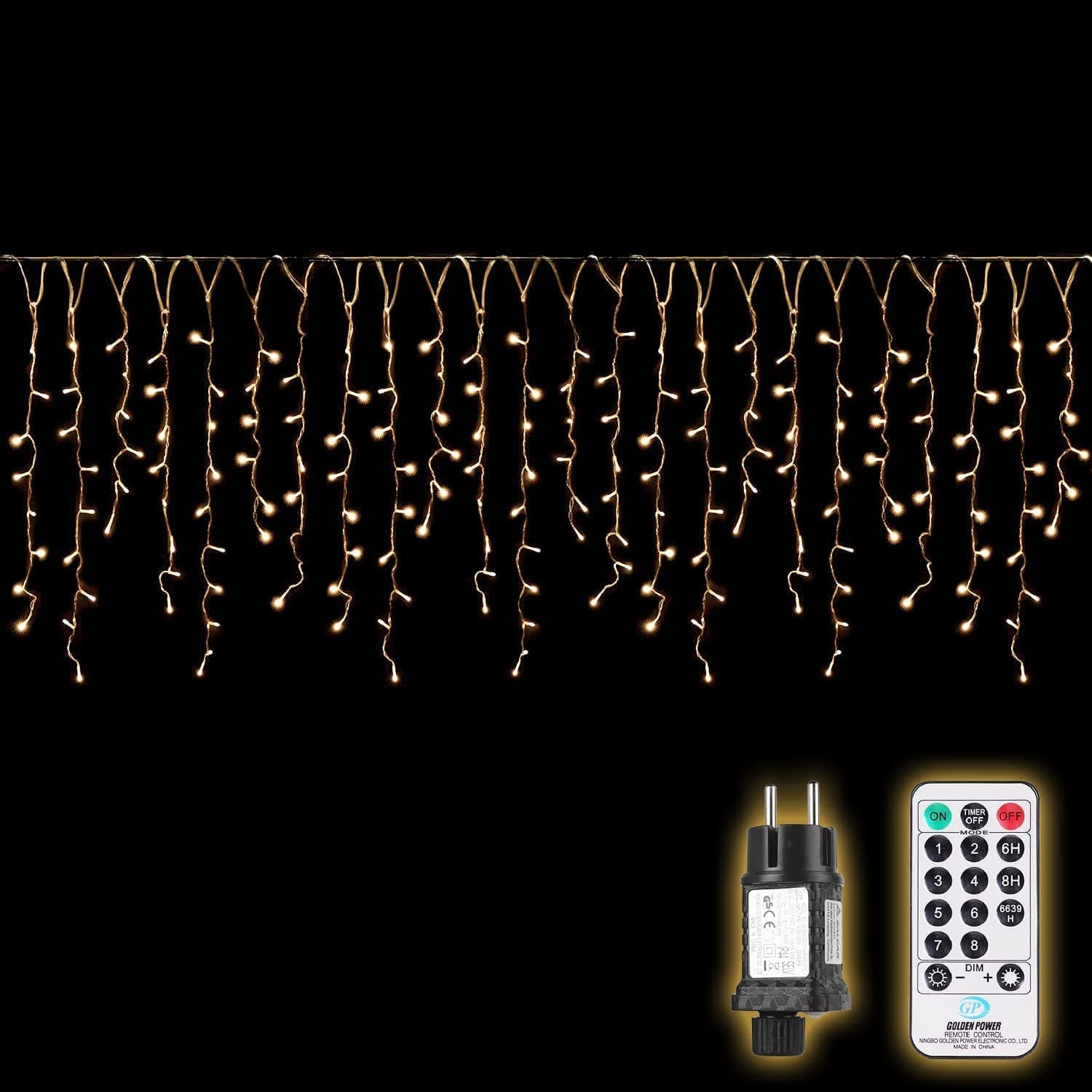 SALCAR 10m LED Lichtervorhang Außen, Eisregen Lichterkette Outdoor mit Fernbedienung und Timer, Weihnachtsbeleuchtung Innen Fenster 8 Modi, Warmweiß
