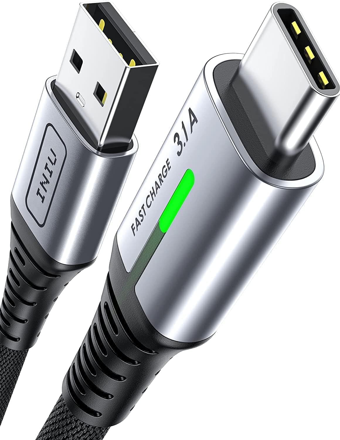 INIU Cavo USB Type-C, Cavo USB [1m] 3,1A QC 3,0 Tipo C Cavo Type C Rapida, Lega Intrecciato in Nylon Cavo USB Type C compatibili con iPhone 15 Pro Samsung S21 Note20 Huawei Xiaomi Google