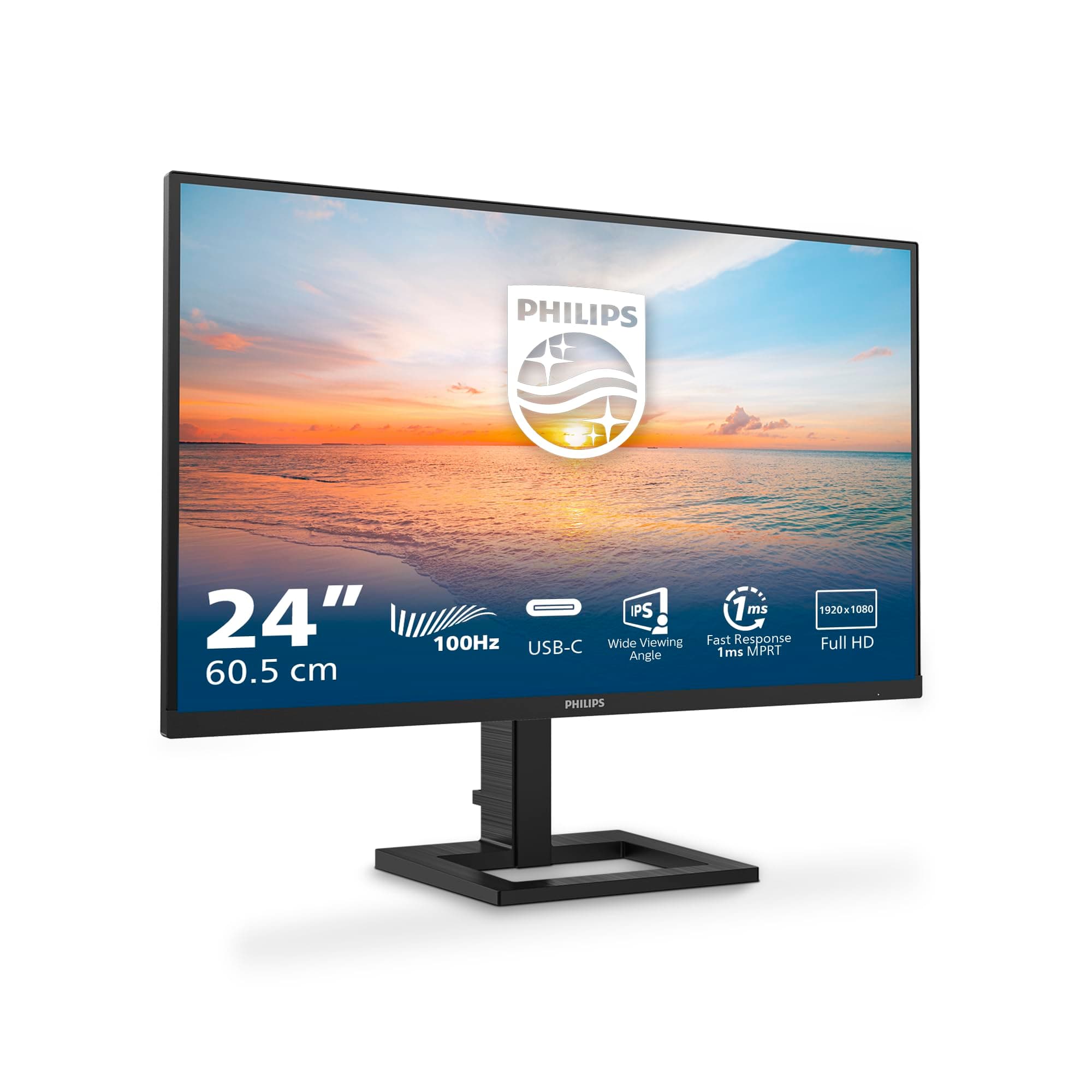Philips 24E1N1300AE Monitor 24 Pulgadas FHD, 120Hz, IPS, 1 ms MPRT, Adaptive Sync., Altura Ajustable, Altavoces (1920x1080, 1x HDMI 1.4, USB-Hub, USB-C), Negro