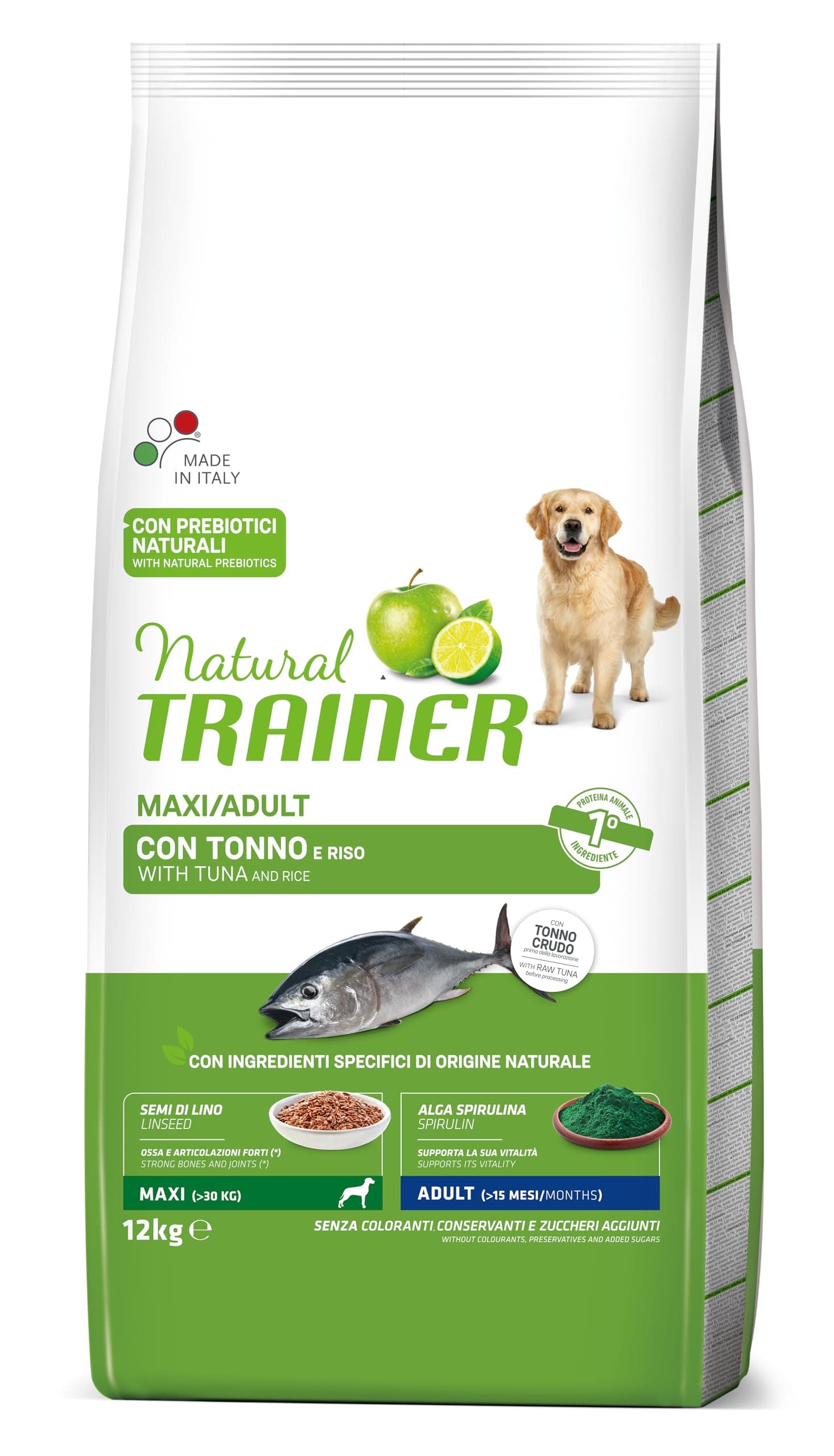 Natural Trainer Maxi Cibo per Cani Adulti con Tonno - 12kg