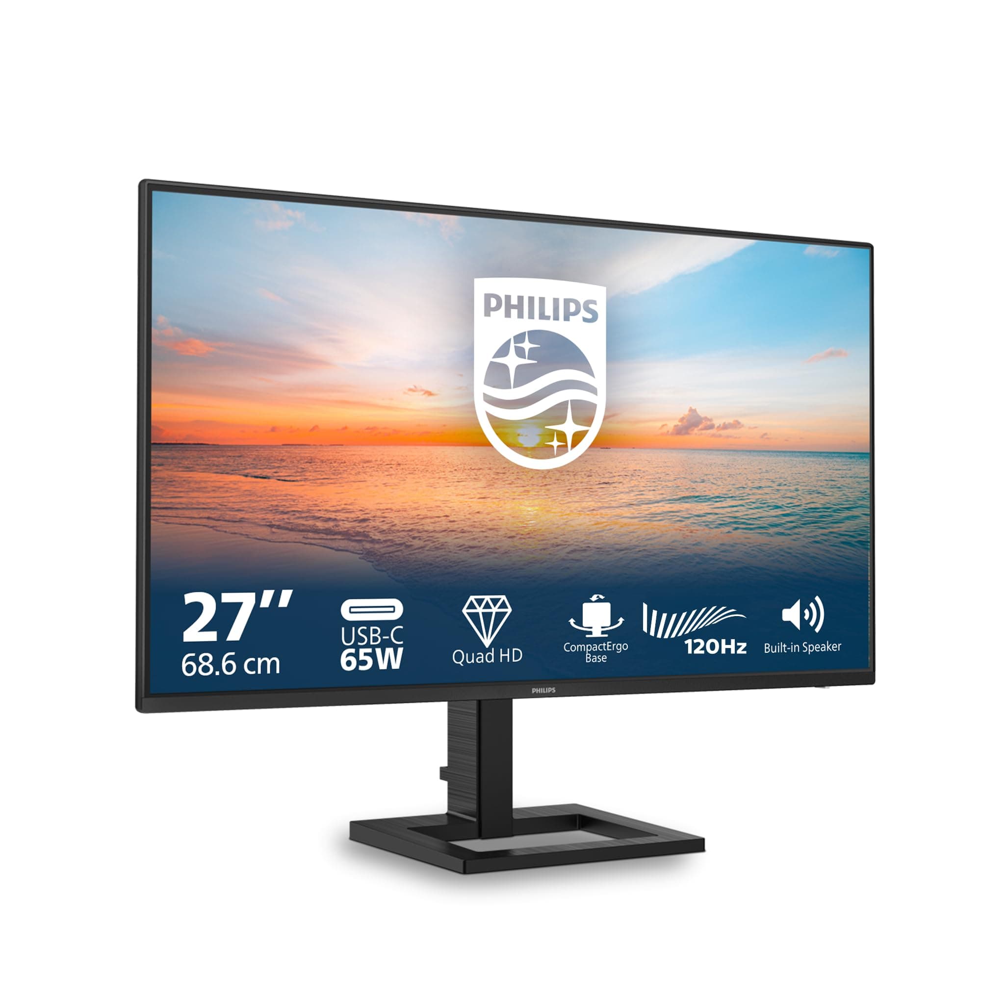 Philips 27E1N1600AE Monitor 27 Pulgadas QHD, 120Hz, IPS, 1 MPRT, Adaptive Sync., HDR10, Altura Ajustable, Altavoces (2560x1440, 1x HDMI 1.4, USB-Hub, USB-C), Negro