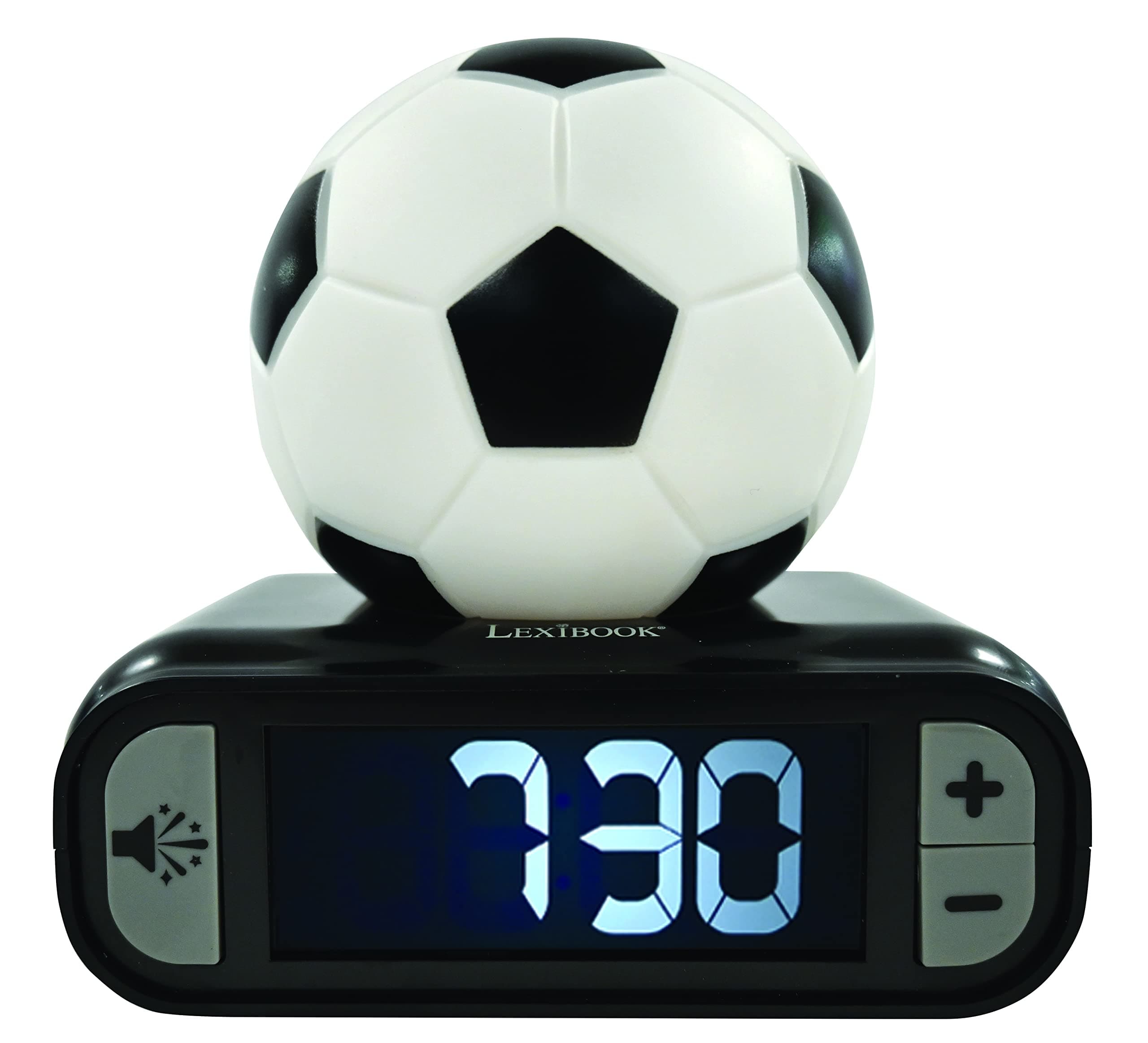 LEXIBOOK - Reloj Despertador Digital de balón de fútbol con luz Nocturna, repetición de Alarma, Reloj, balón de fútbol Luminoso, Color Negro - RL800FO