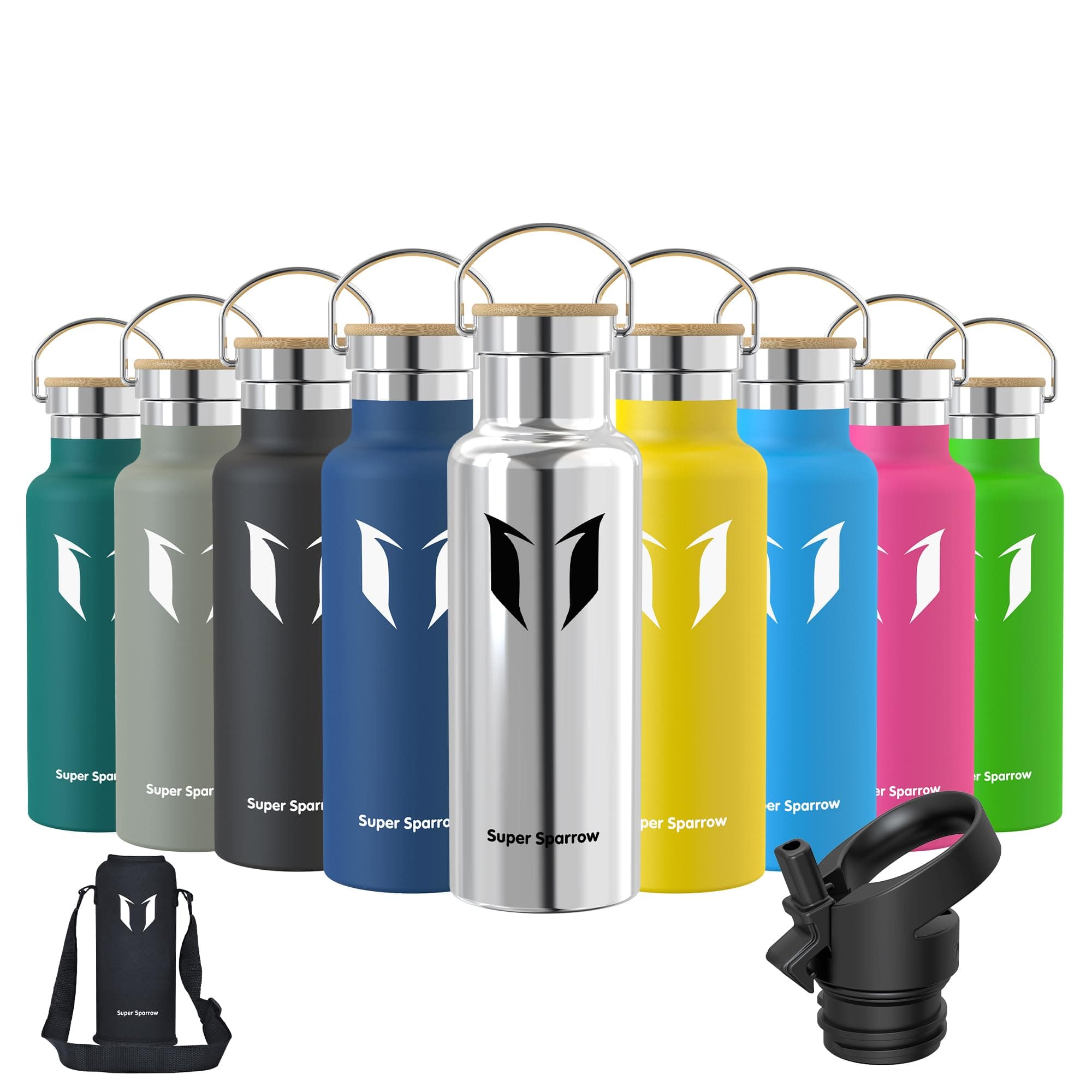 Super Sparrow Doppia Parete in Acciaio Inox Coibentato Bottiglia di Acqua - 500ml - Isolante Della Borraccia - Perfetto Thermos - Privo di BPA, BPS, Ftalati