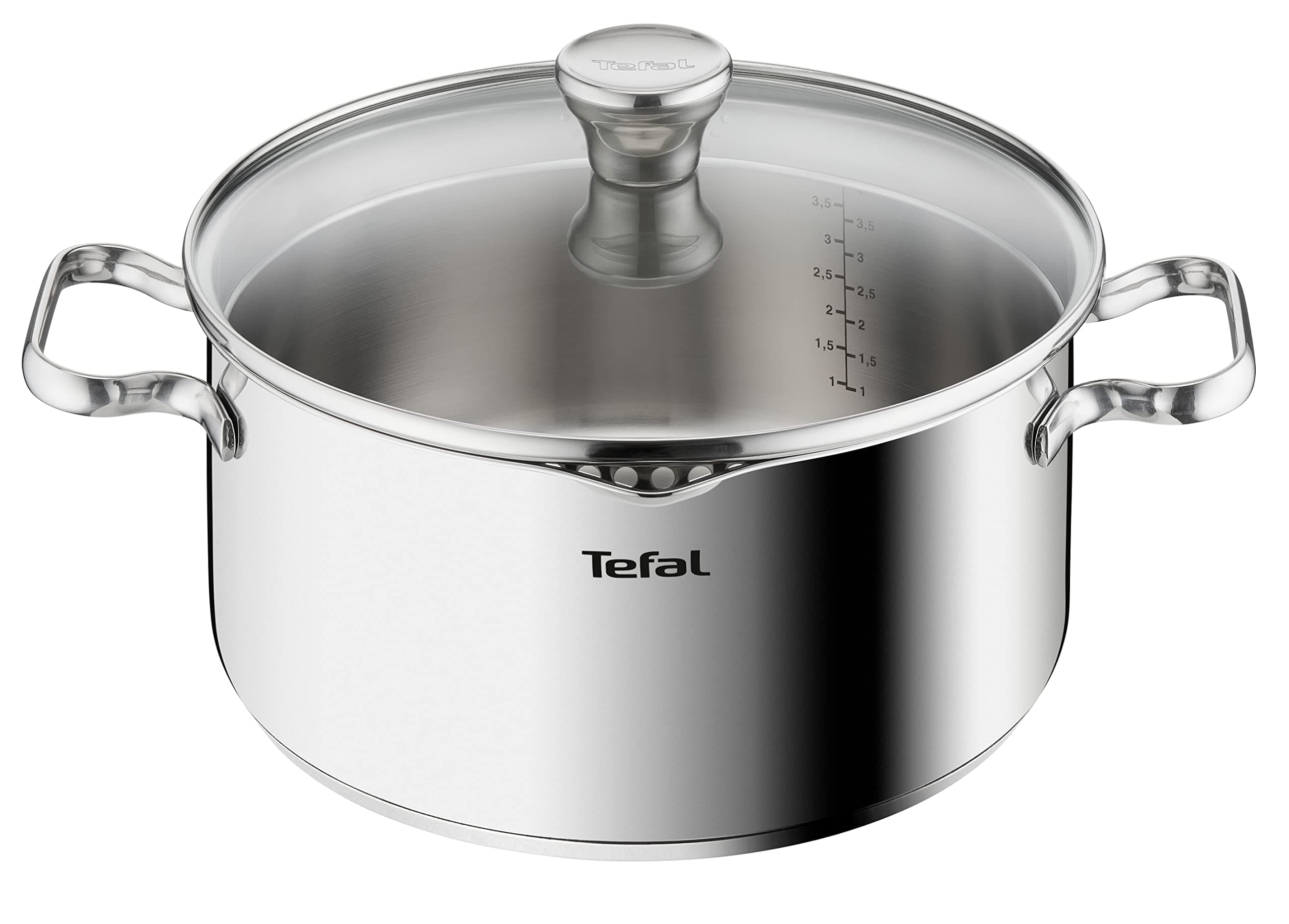Tefal Duetto - Cacerola de 24 cm, Apto inducción, Thermo-Fusion, apto lavavajillas y horno, marcas de medición, acero inoxidable