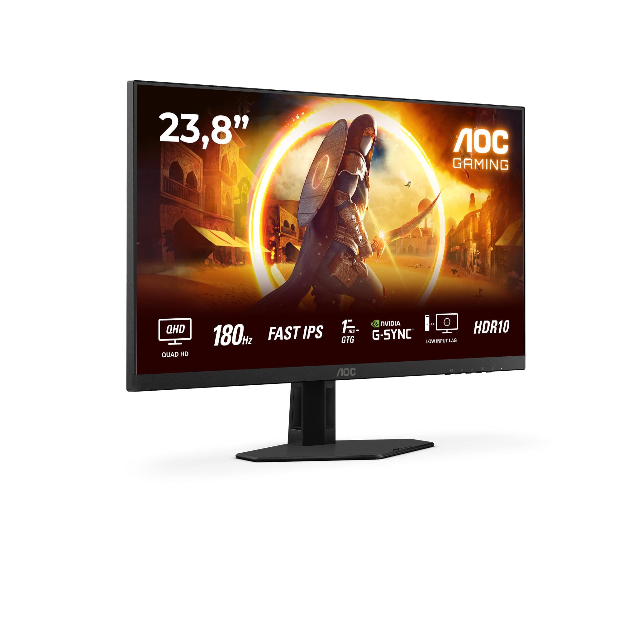 AOC Q24G4RE Monitor Gaming 24 Pulgadas QHD, 180Hz, Fast IPS, 0.5 MPRT, Adaptive Sync., HDR10, FreeSync Premium, G-Sync Compatible (2560x1440, 2X HDMI 2.0, 1x DP 1.4), Rojo/Negro