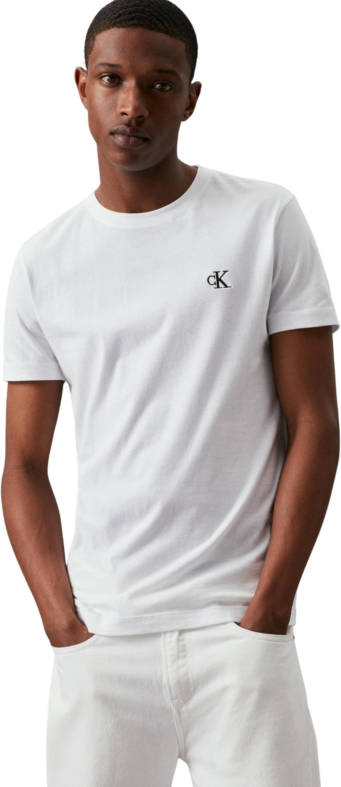 Calvin Klein T-Shirt Manches Courtes Homme CK Essential Slim Fit, Blanc (Bright White), XS