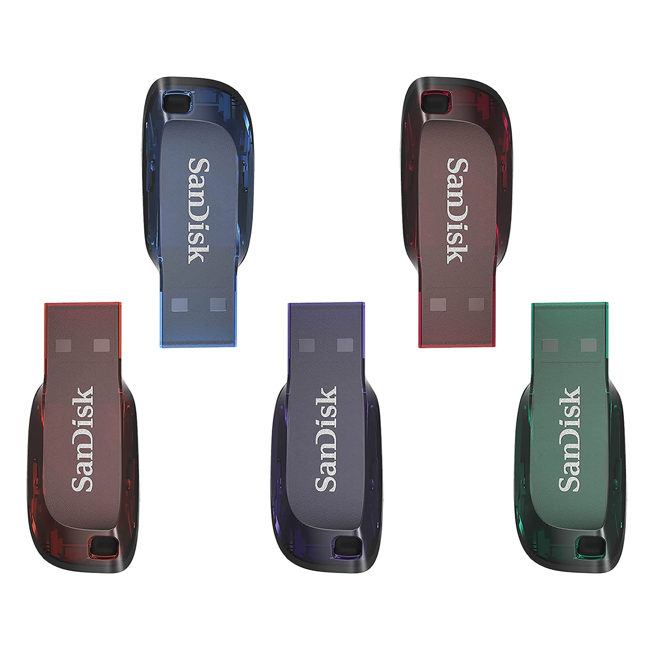 SanDisk Cruzer Blade Clé USB 2.0 32 Go-Lot de cinq (Clé USB pour fichiers importants, musique et video, mot de passe sécurisé, USB 2.0) Noir, Rouge, Vert, Orange, Bleu