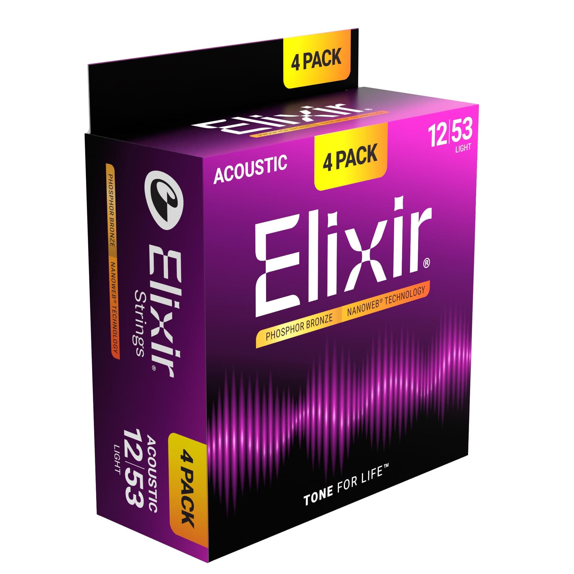 Elixir Saiten für Akustikgitarren aus Phosphorbronze mit NANOWEB -Technologie, Light (.012-.053) — Exklusiv bei Amazon, 4er-Pack