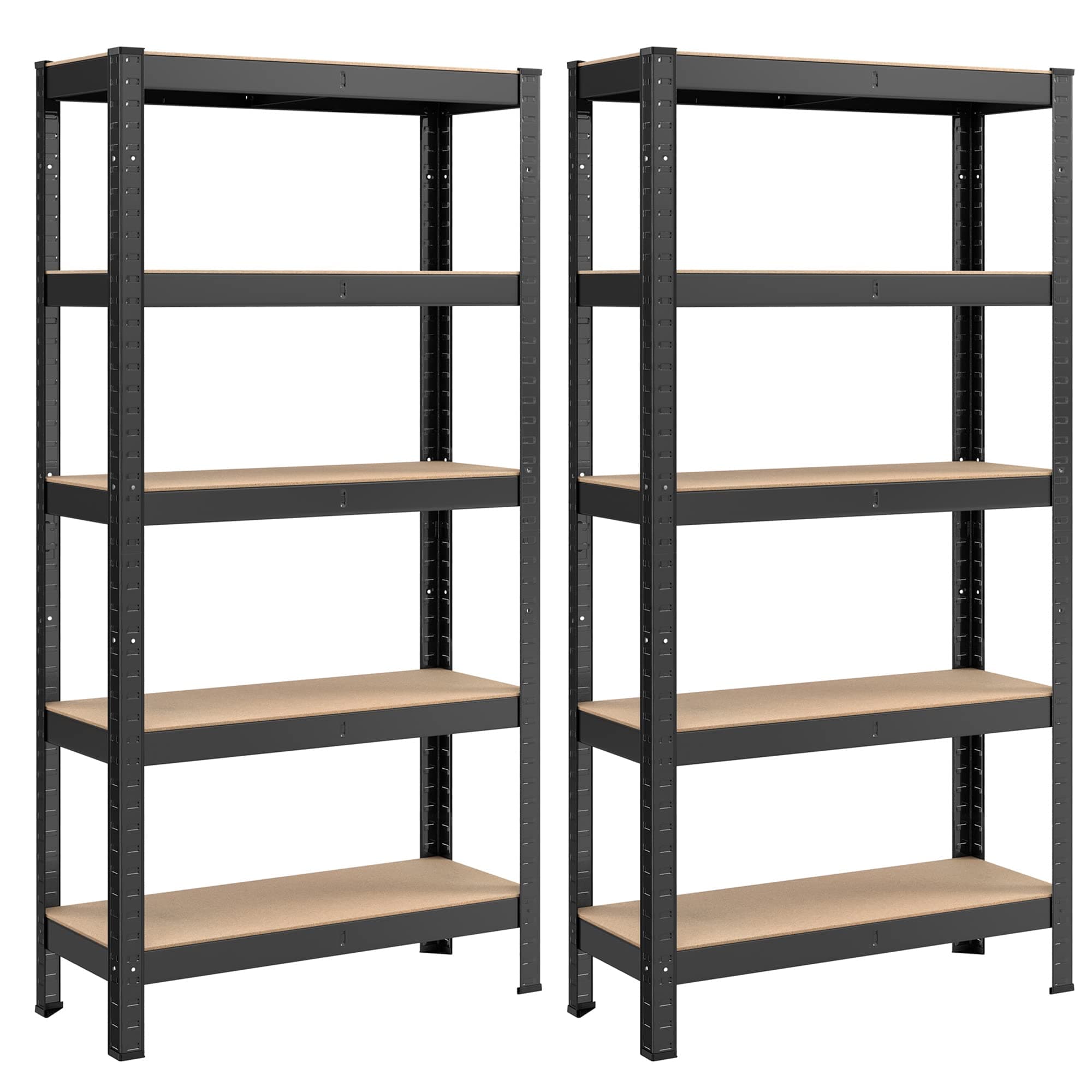 SONGMICS Lot de 2, Étagère de Rangement à 5 Niveaux, 30 x 75 x 150 cm, Capacité 650 kg, Planches Réglables, Style Industriel, pour Cuisine, Salon, Noir GLR030B22