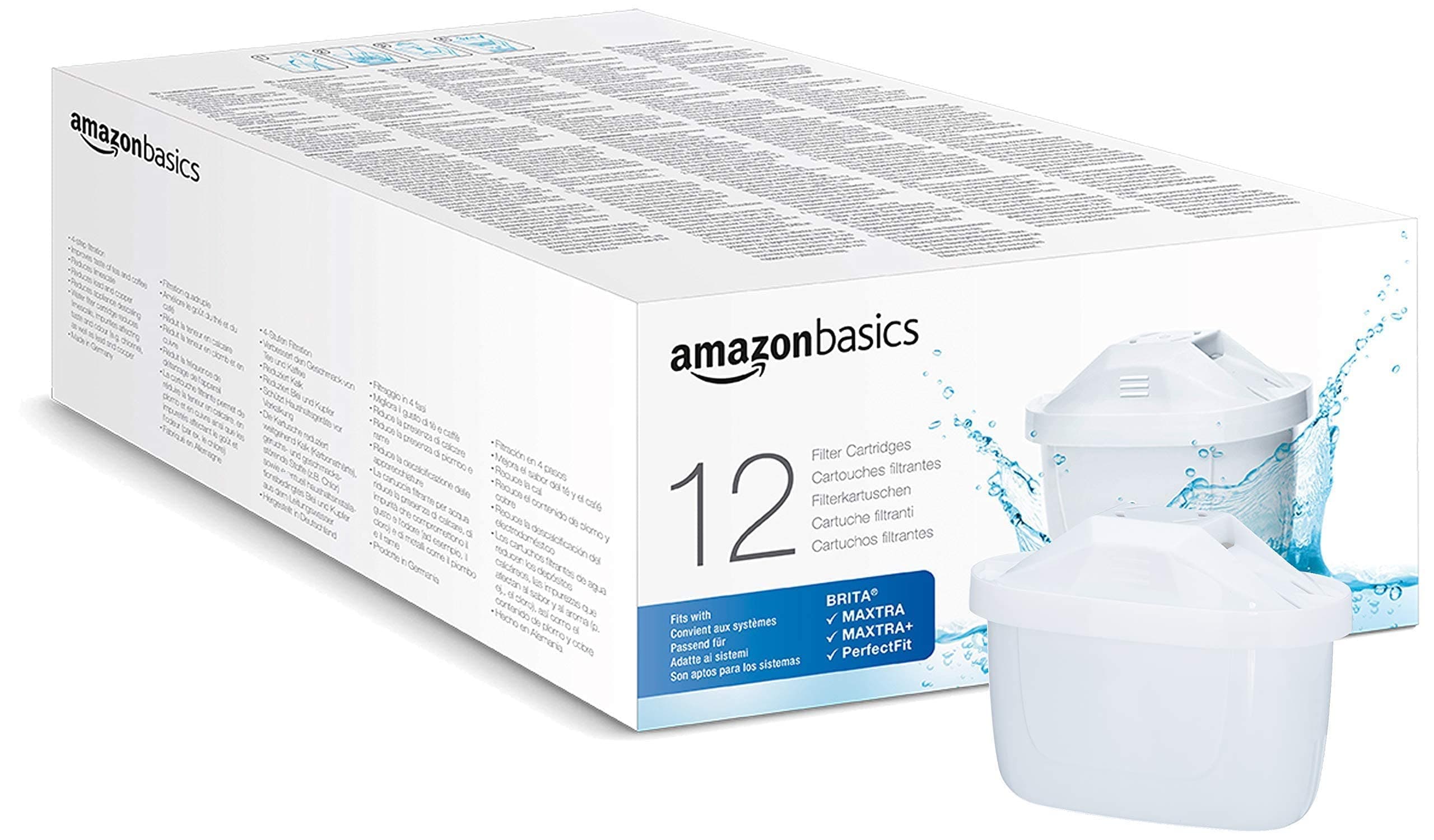 Amazon Basics Cartuchos filtrantes de agua, aptos y compatibles con todas las BRITA incl.PerfectFit & Jarras, Paquete de 12