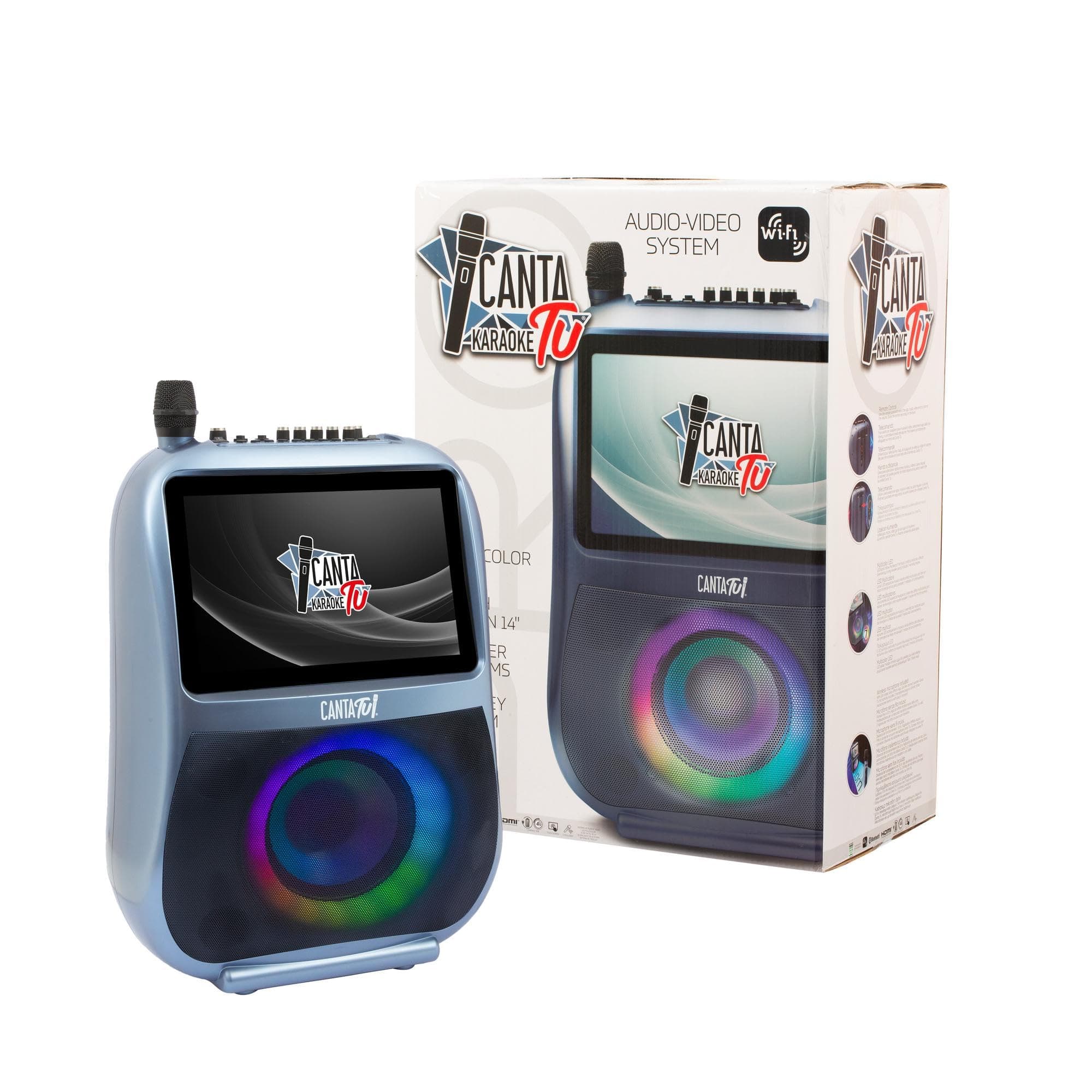 Canta Tu Karaoke PRO 2023 Karaoke Professionale Completo con Microfono Wireless, Display Touch, Connessione Wi-Fi, Effetti Vocali, Luci LED, Batteria Ricaricabile, Voice Changer, Blu