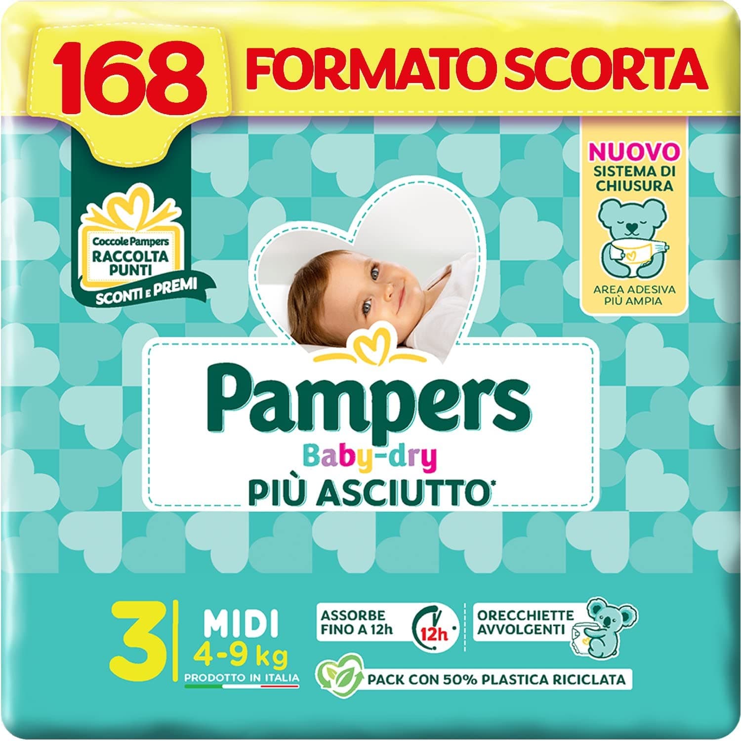 Pampers Baby Dry Midi, 168 Pannolini, Taglia 3 (4-9 kg), Cartone Da 56X3