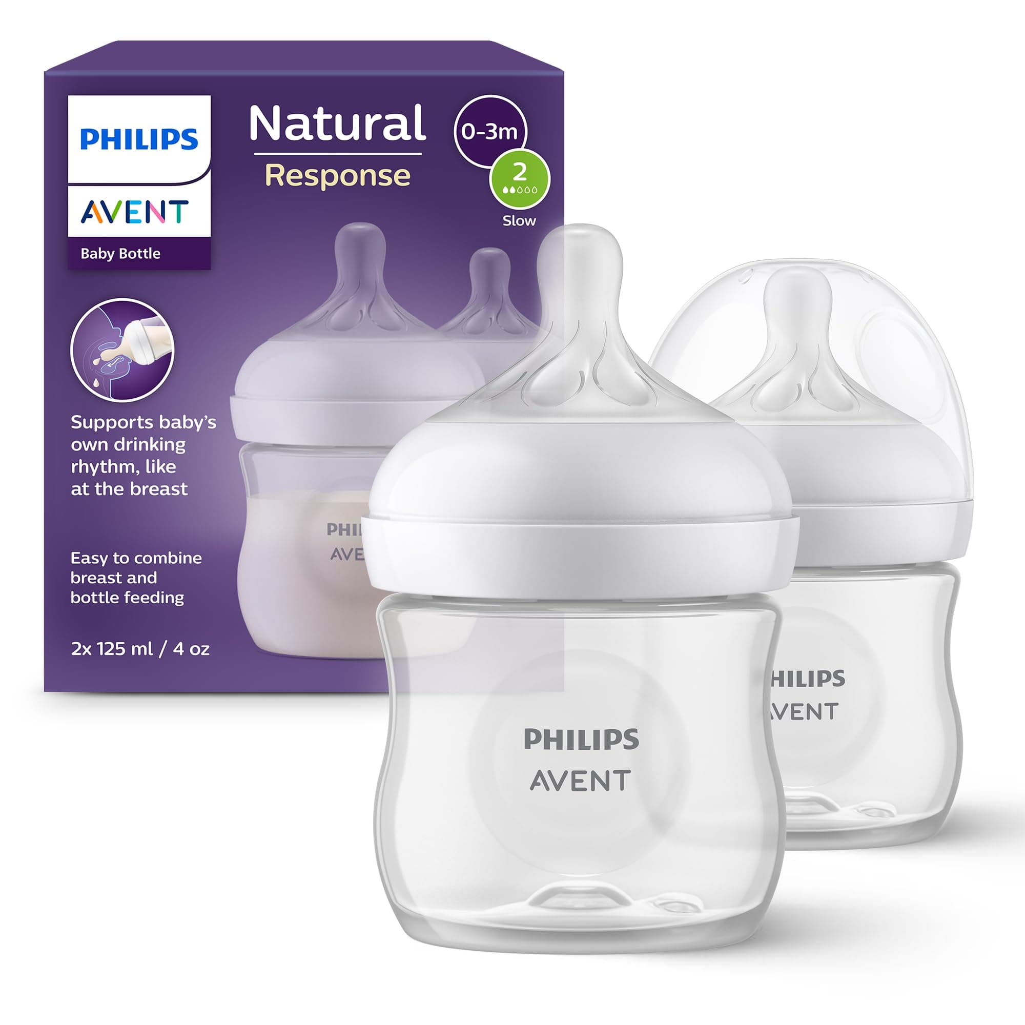 Philips Avent Biberon Natural Response - 2 biberon da 125 ml per neonati e bambini di pochi mesi, senza BPA (modello SCY900/02)