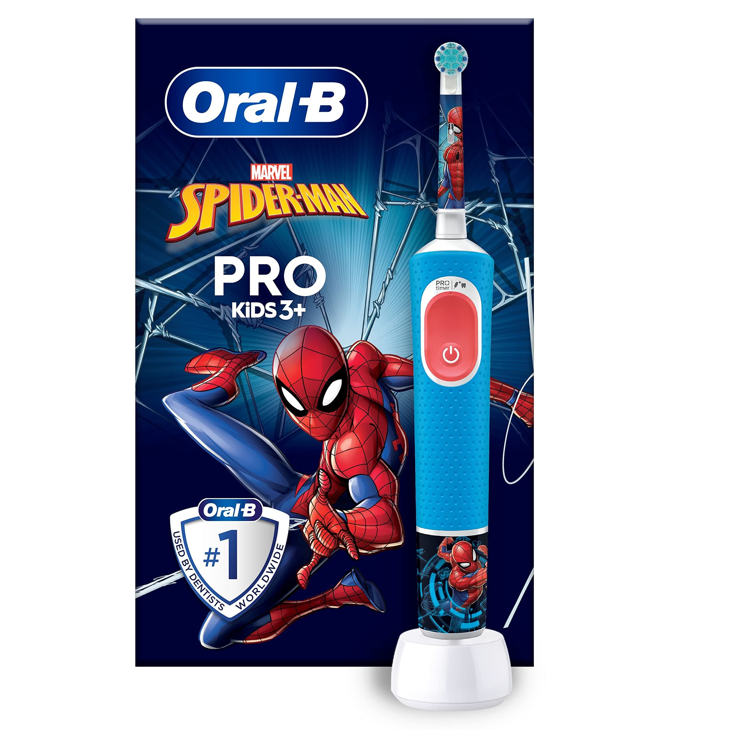 Oral-B Pro Kids Brosse A Dents Electrique Spider-Man Marvel, Brossette Oral B Plus Douce, 2 Modes De Nettoyage, Magic Timer Disney, 4 Stickers, Embout De Rechange, Chargeur, Enfants De 3 Ans Et Plus