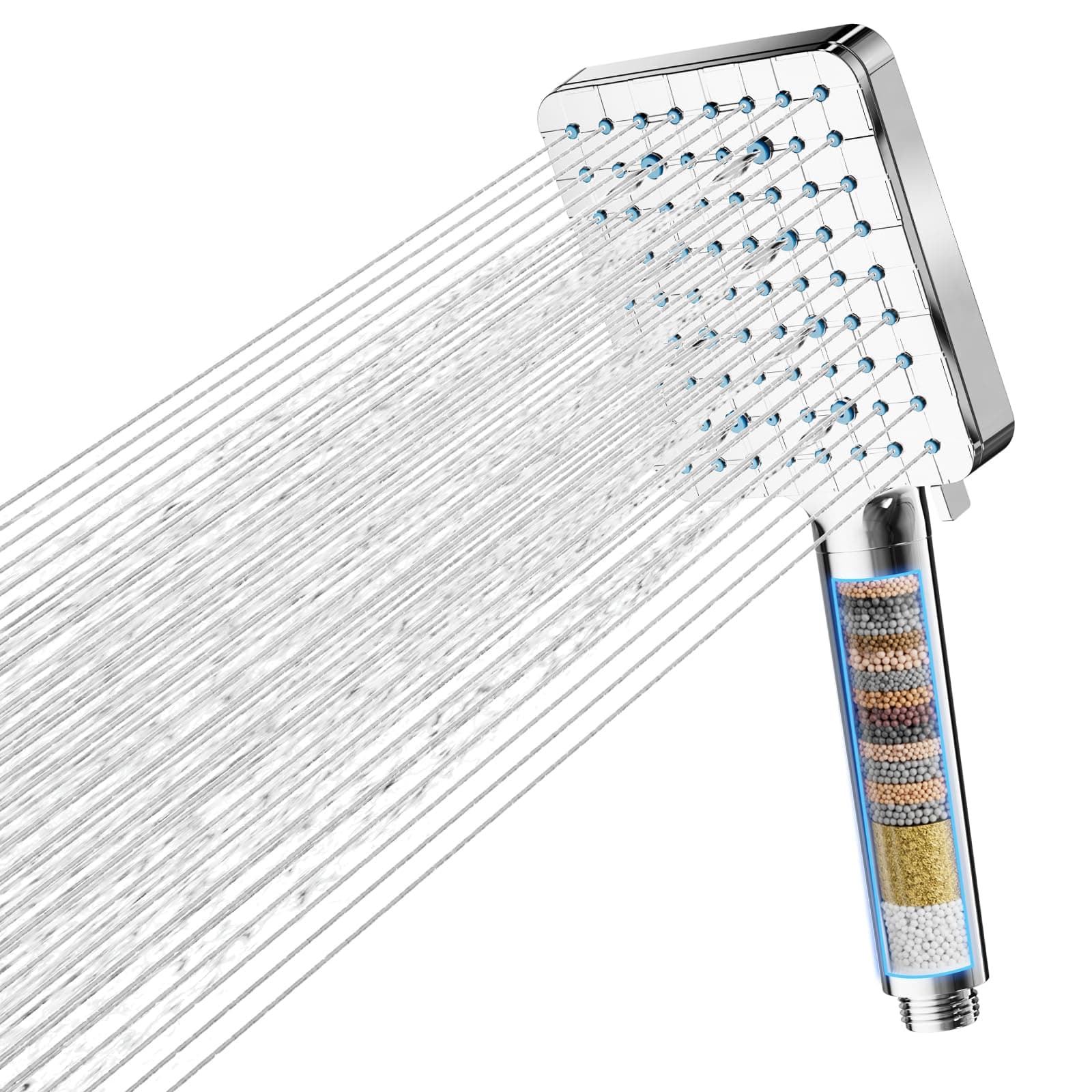 Cobbe Duschkopf mit Filter für hartes Wasser, Hochdruck Handbrause, Quadratischer Duschbrause mit 20-Stufen Filter, 6 Strahlarten, entfernt Chlor & Schwermetalle, Chrom