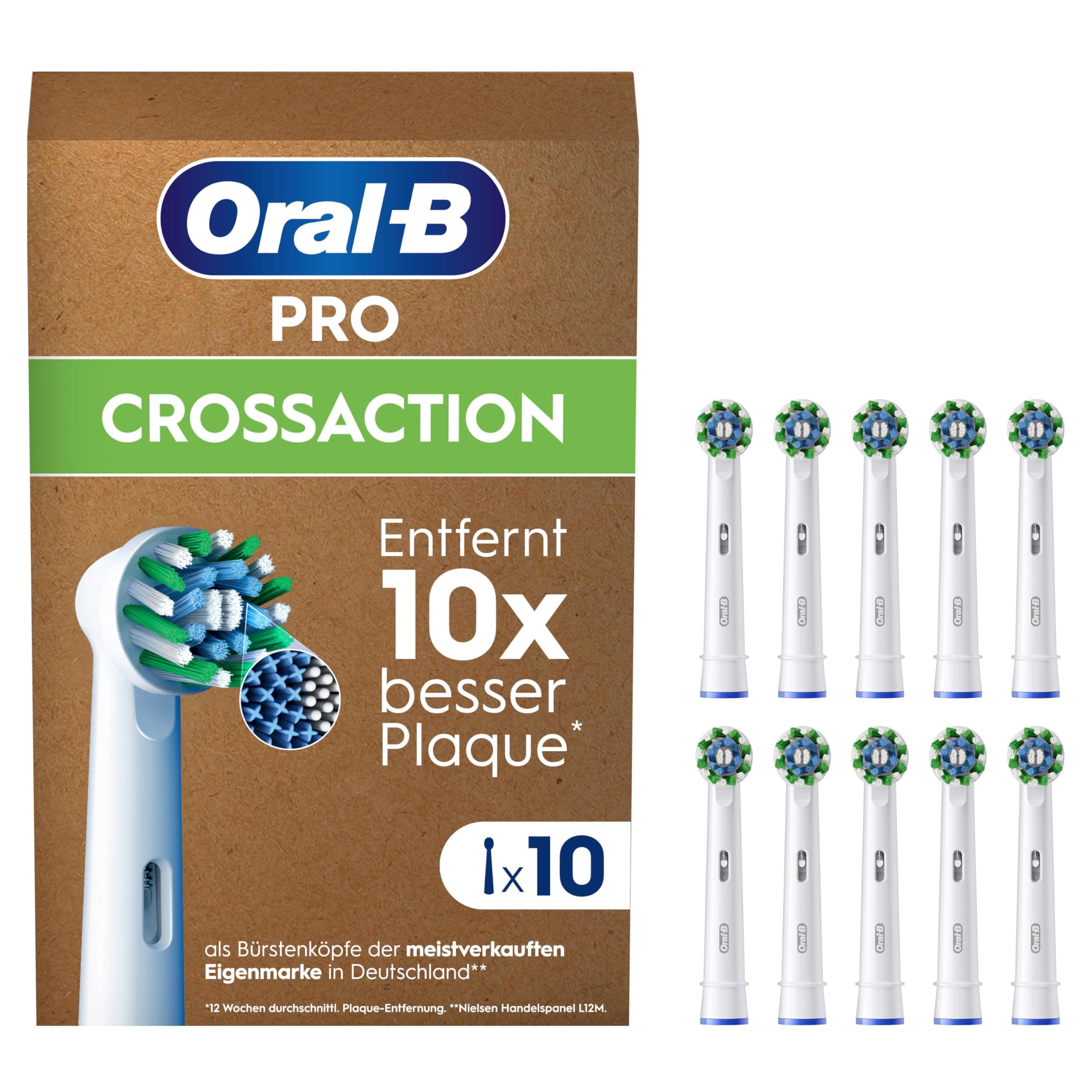 Oral-B Pro CrossAction Aufsteckbürsten — ORIGINAL Zahnbürstenaufsatz für Elektrische Oral-B Pro Zahnbürsten — Ersatzbürsten, Bürstenköpfe — Weiß, 10 Stück