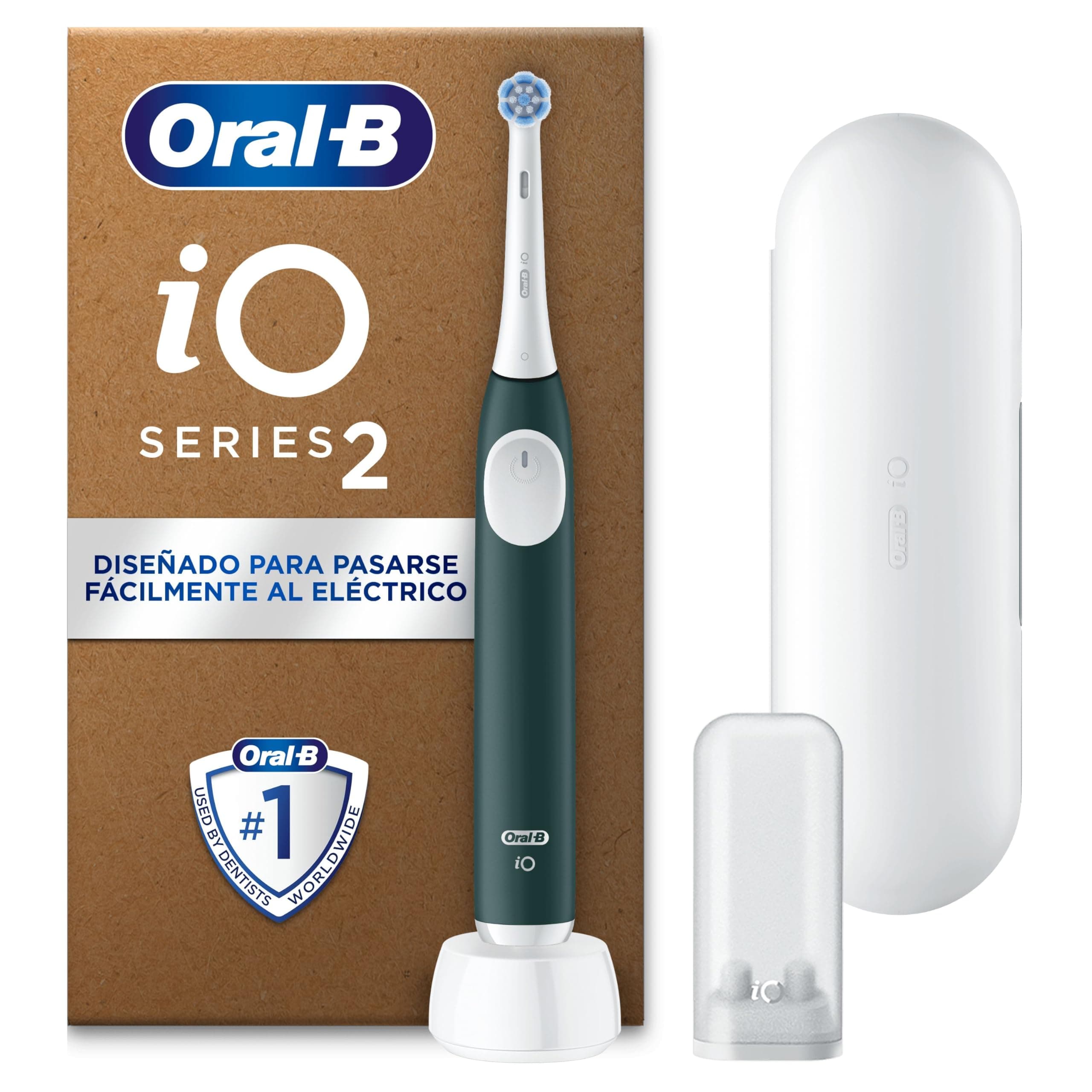 Oral-B iO 2 Cepillo de Dientes Eléctrico Verde Bosque, 1 Cabezal, 1 Estuche De Viaje, 1 Soporte de Recambios de Viaje, 3 Modos De Cepillado, Sensor De Presión y Temporizador, Diseñado por Braun