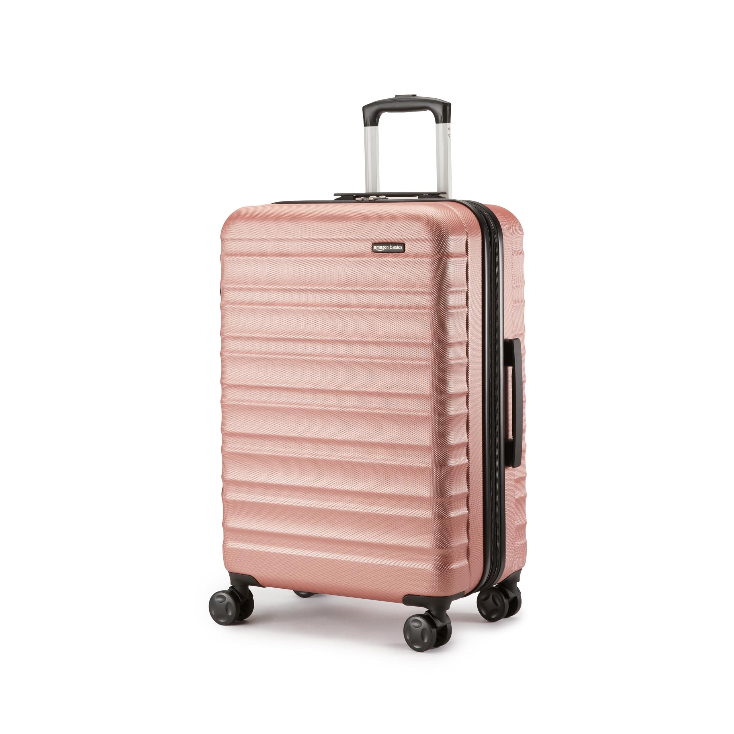 Amazon Basics Valise Rigide, Extensible et Taille Moyenne (68 cm), Coque en ABS Anti-rayures, 4 Roulettes Pivotantes, Or Rosé