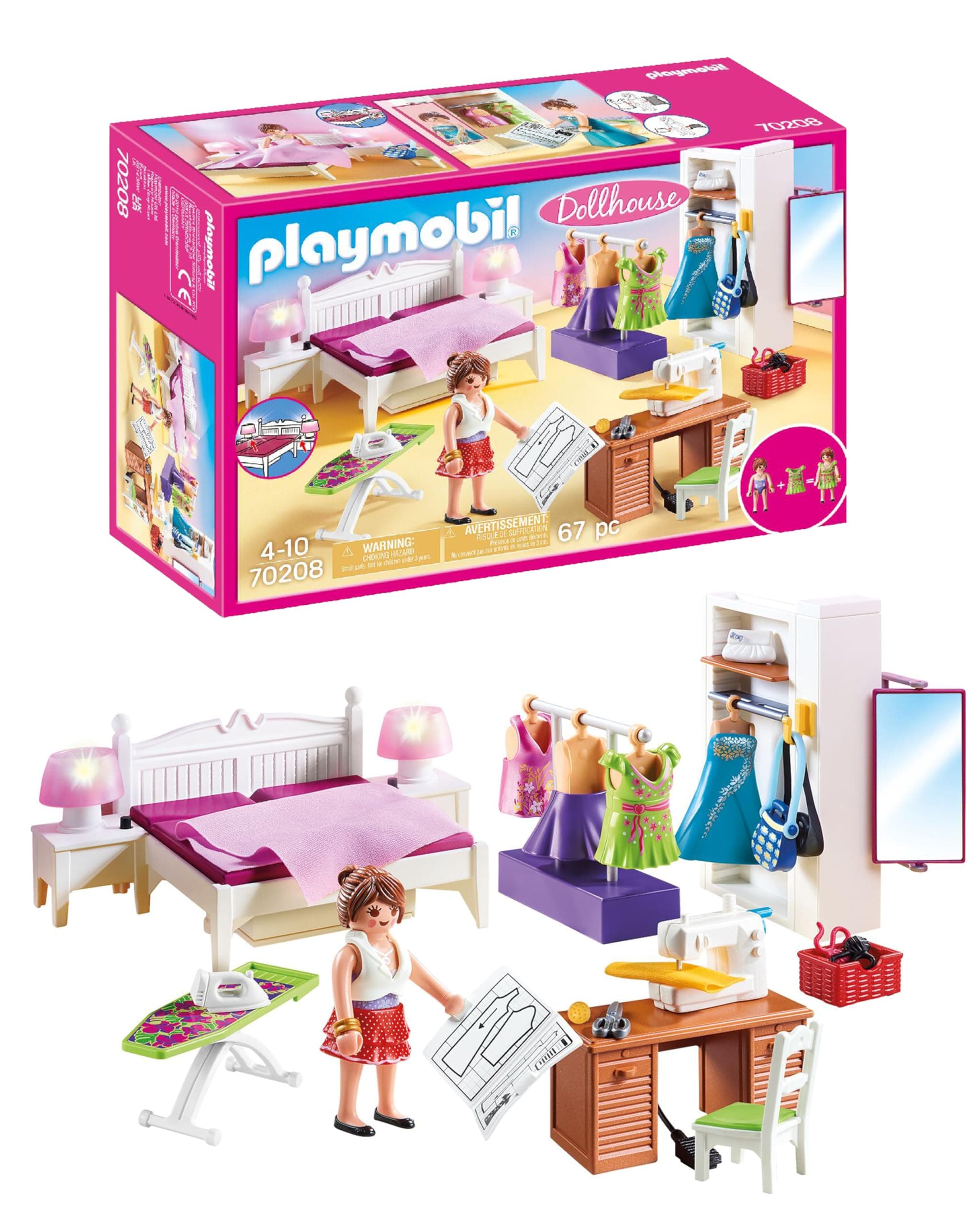 Playmobil 70208 Chambre avec Espace Couture - Dollhouse - avec Un Personnage, Une Table avec Machine à Coudre, Une Table à Repasser et des patrons - Aménager La Maison Traditionnelle - Dès 4 Ans