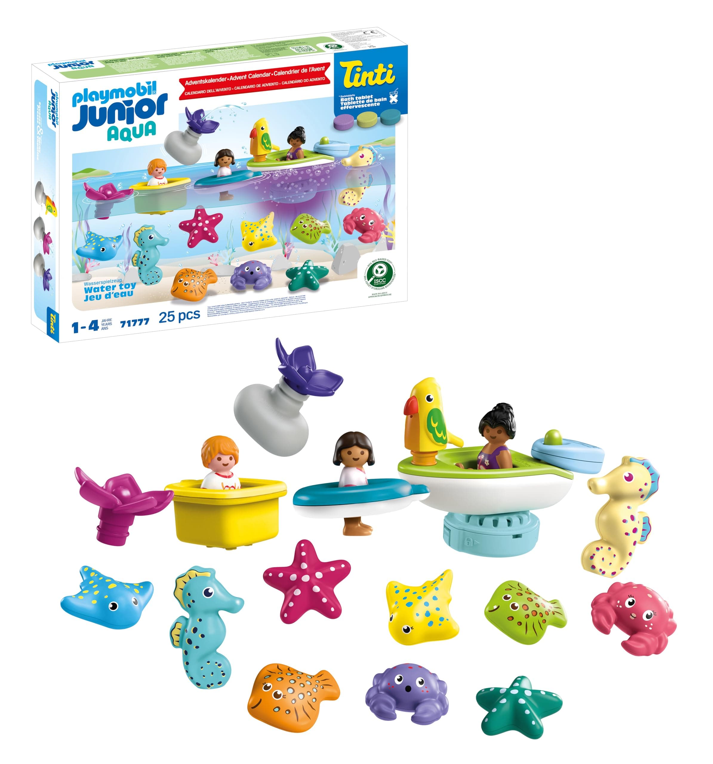 PLAYMOBIL JUNIOR & Tinti | Bunter Badespaß Adventskalender | Nachhaltiger Adventskalender mit Wasserspielzeug | Tägliche Überraschungen für Kinder ab 1 Jahr | Perfektes Weihnachtsgeschenk | 71777