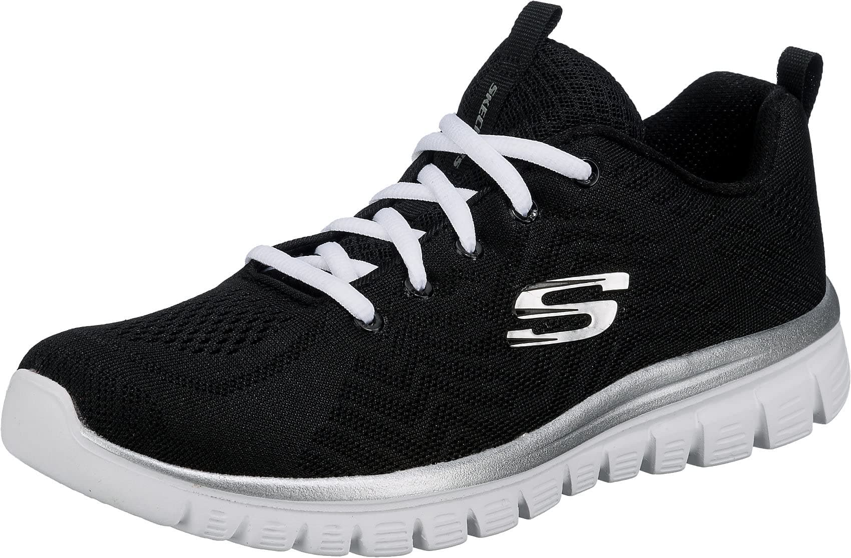 Skechers Graceful Get Connected Regular, Zapatillas Mujer, Black Mesh White Trim, 35 EU
