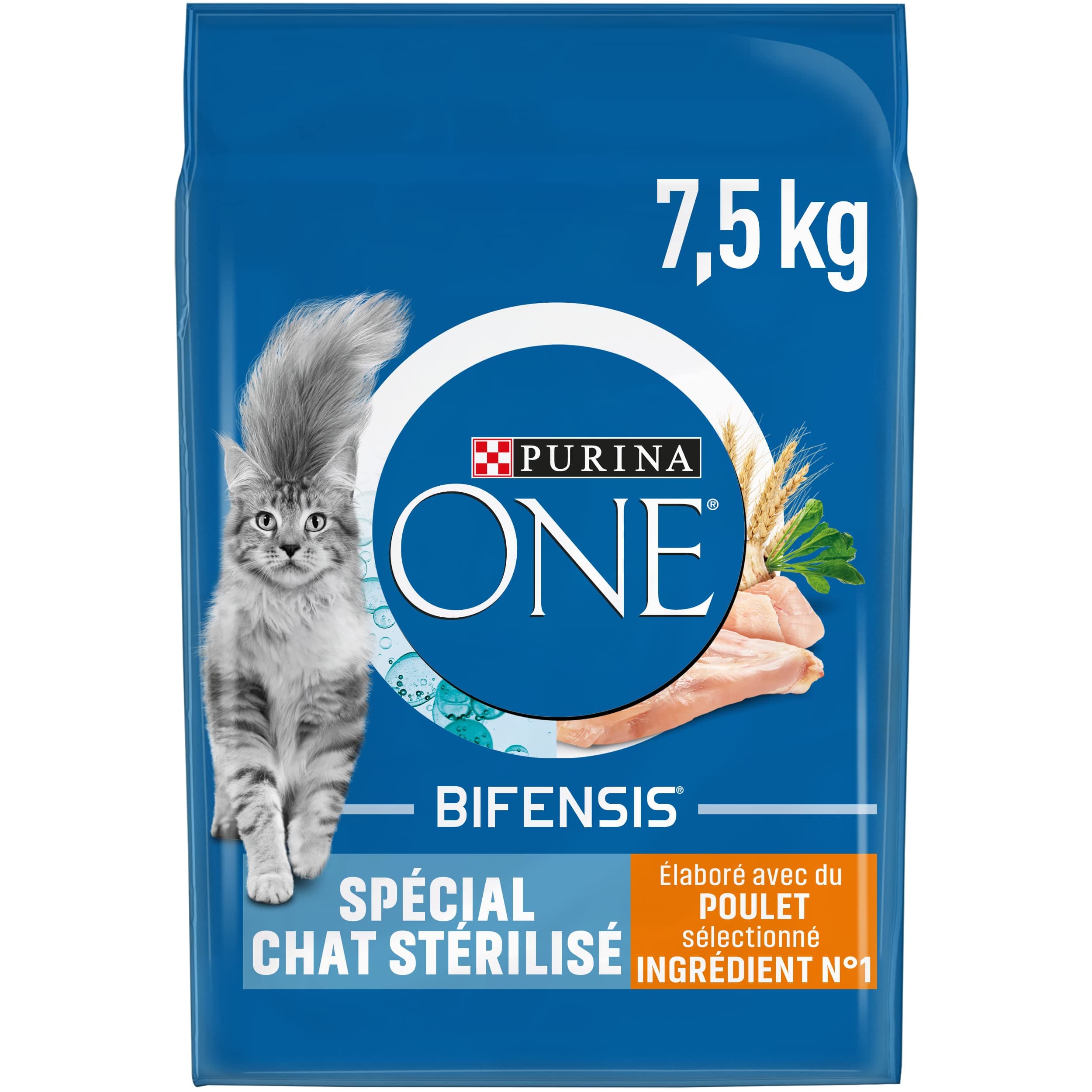 PURINA ONE | BIFENSIS | Spécial Chat Adulte Stérilisé | Renforce le système immunitaire, améliore l'équilibre du microbiome et aide à maintenir un système urinaire sain | Poulet | Sac | 7,5 Kg