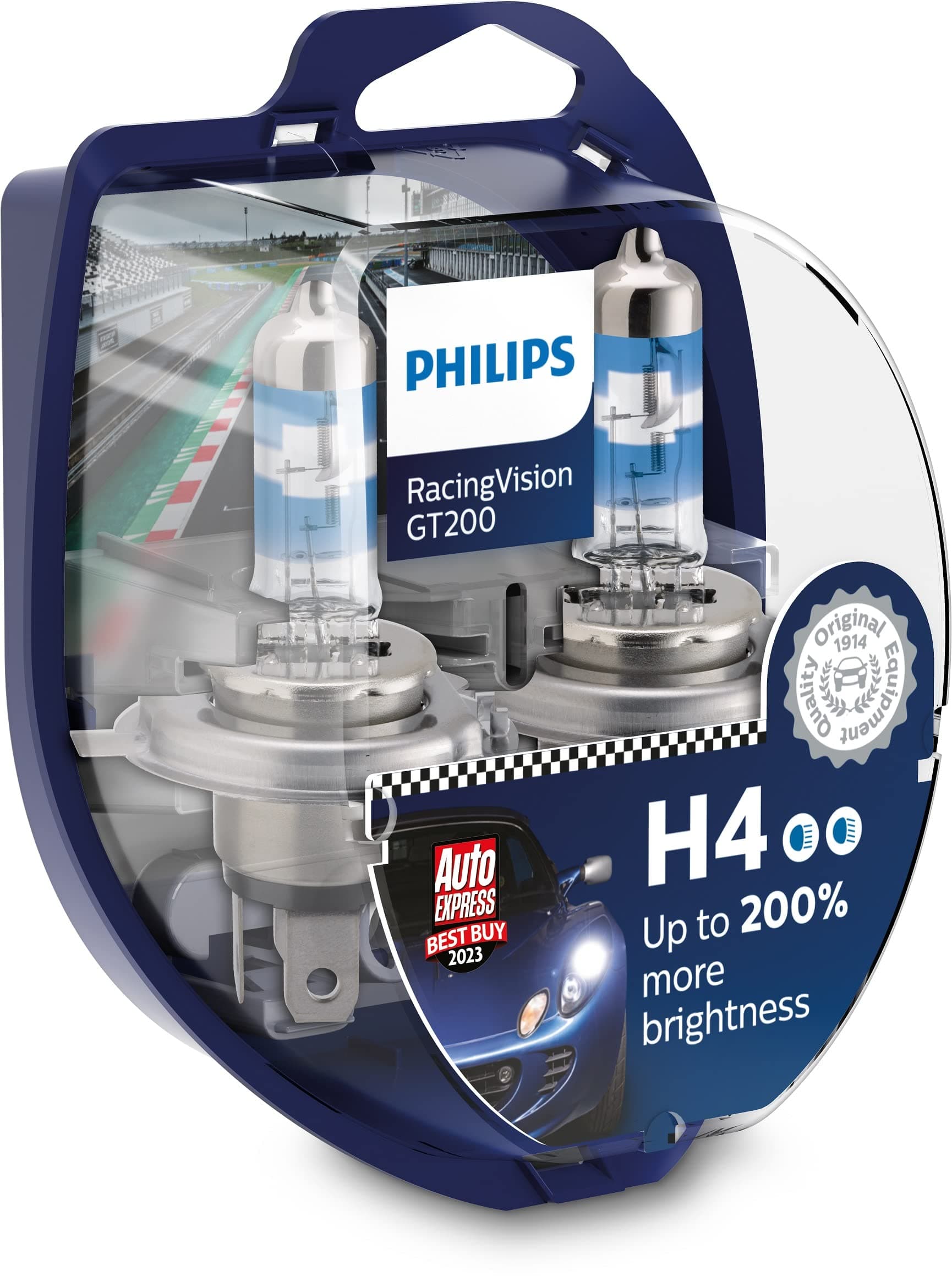 Philips RacingVision GT200 H4 lampe pour éclairage avant +200%, set de 2 Blanc
