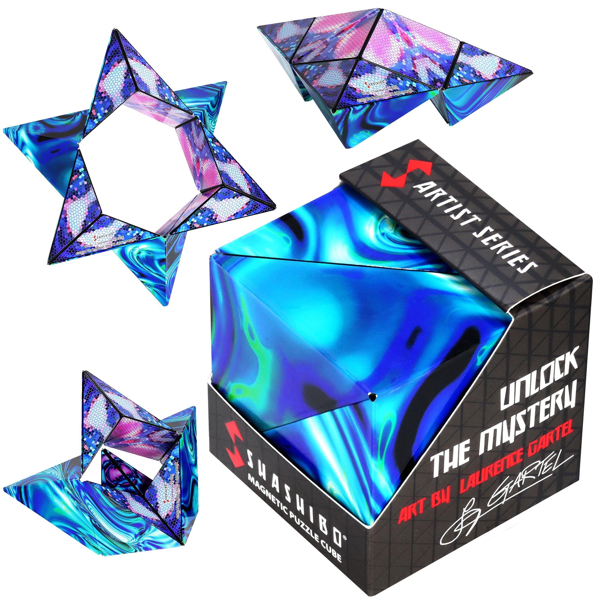 Shashibo Boîte à Changement de Forme – Cube breveté primé avec 36 aimants de Terre Rare – Se transforme en Plus de 70 Formes (Mystic Ocean)