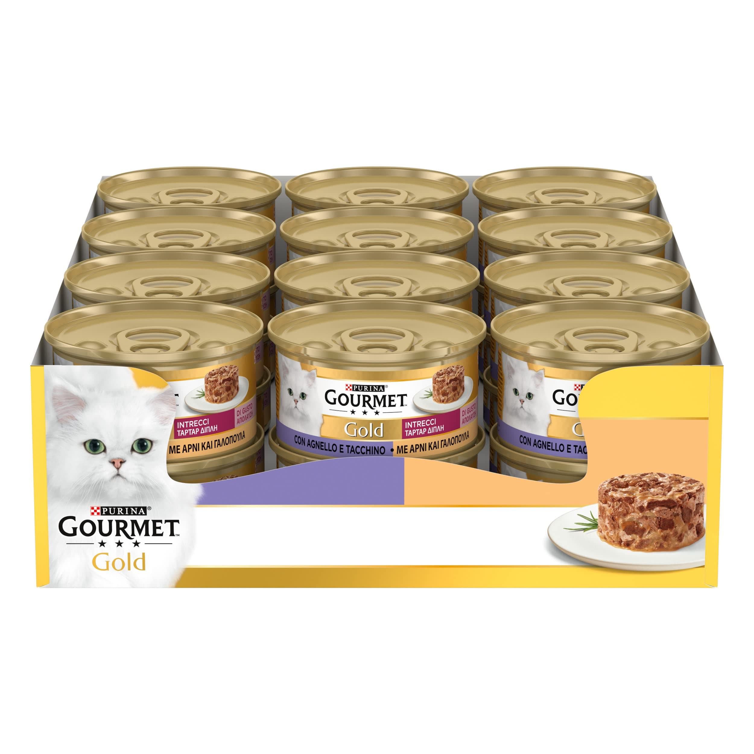 GOURMET Gold Intrecci di gusto Cibo Umido per Gatti Adulti Tortino con Tacchino e Agnello 24 Lattine da 85g