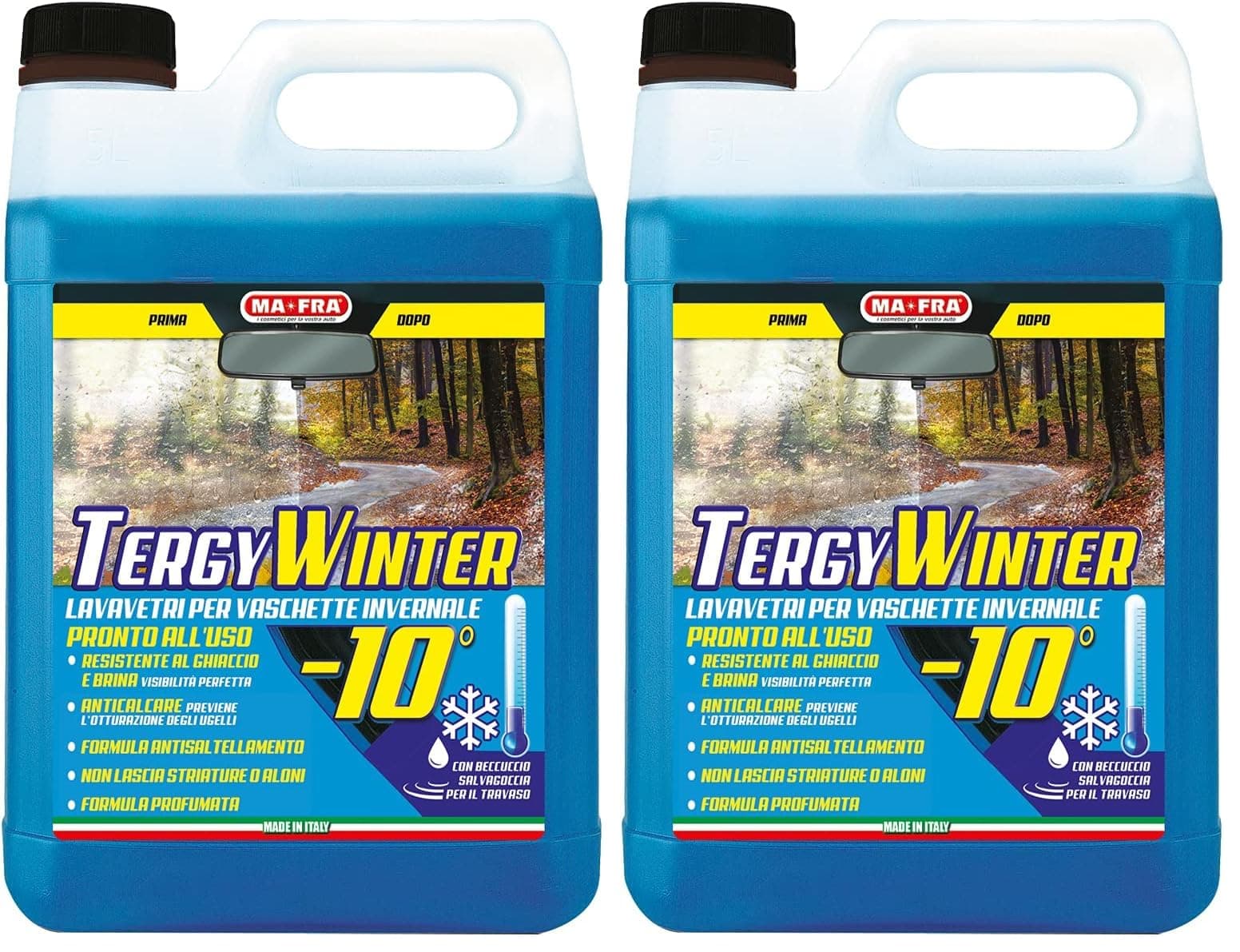 Ma-Fra, Tergy Winter -10 °C, Liquido Lavavetri per Vaschette Invernale, con Anticalcare e Antigelo, Rimuove Traffic Film, Garantisce la Scorrevolezza delle Spazzole, Formato 4500ml (Confezione da 2)