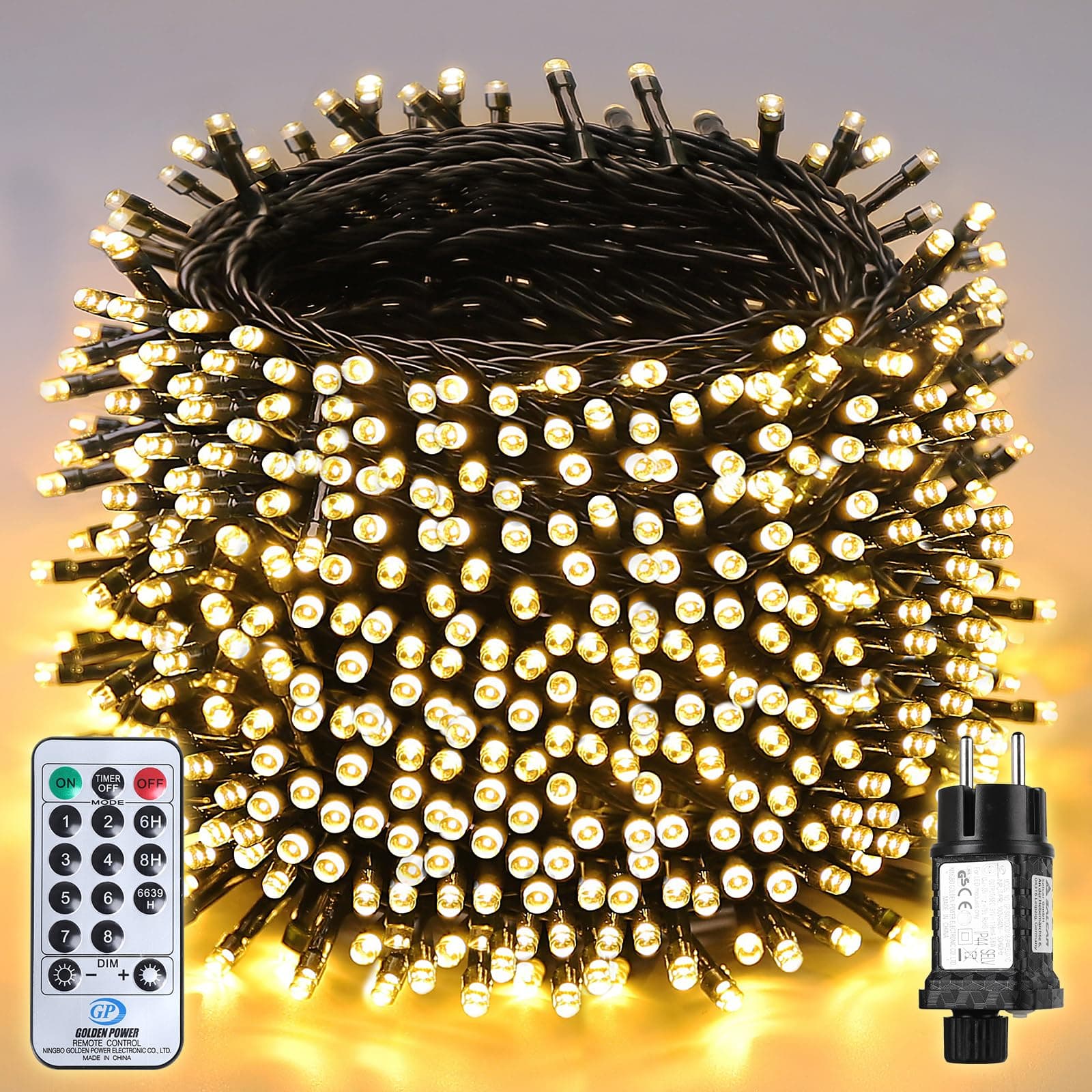 SALCAR 60m 1000er LED Lichterkette Weihnachtsbaum, 31V Christbaumbeleuchtung Außen mit Fernbedienung, Wasserdicht Lichterkette mit 8 Modi und Memory für Innen Garten Balkon Tannenbaum, Warmweiß