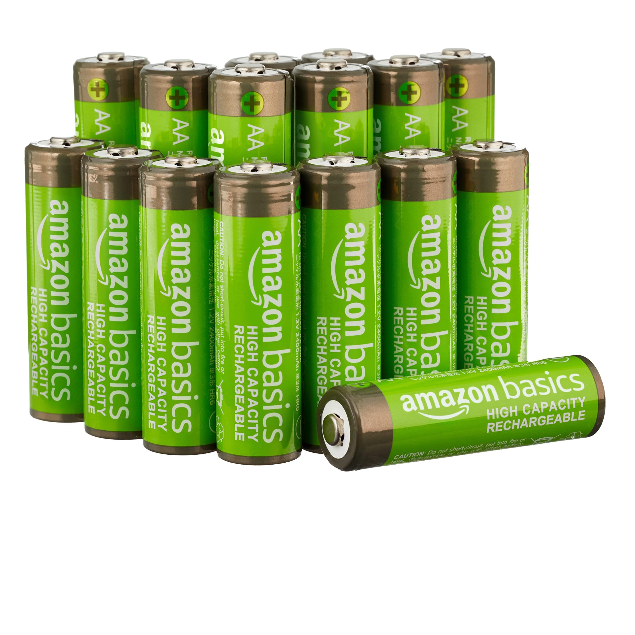 Amazon Basics lot de 16 piles rechargeables AA NiMH haute capacité, 2400 mAh, 1,2 V, rechargeables 400 fois, préchargées