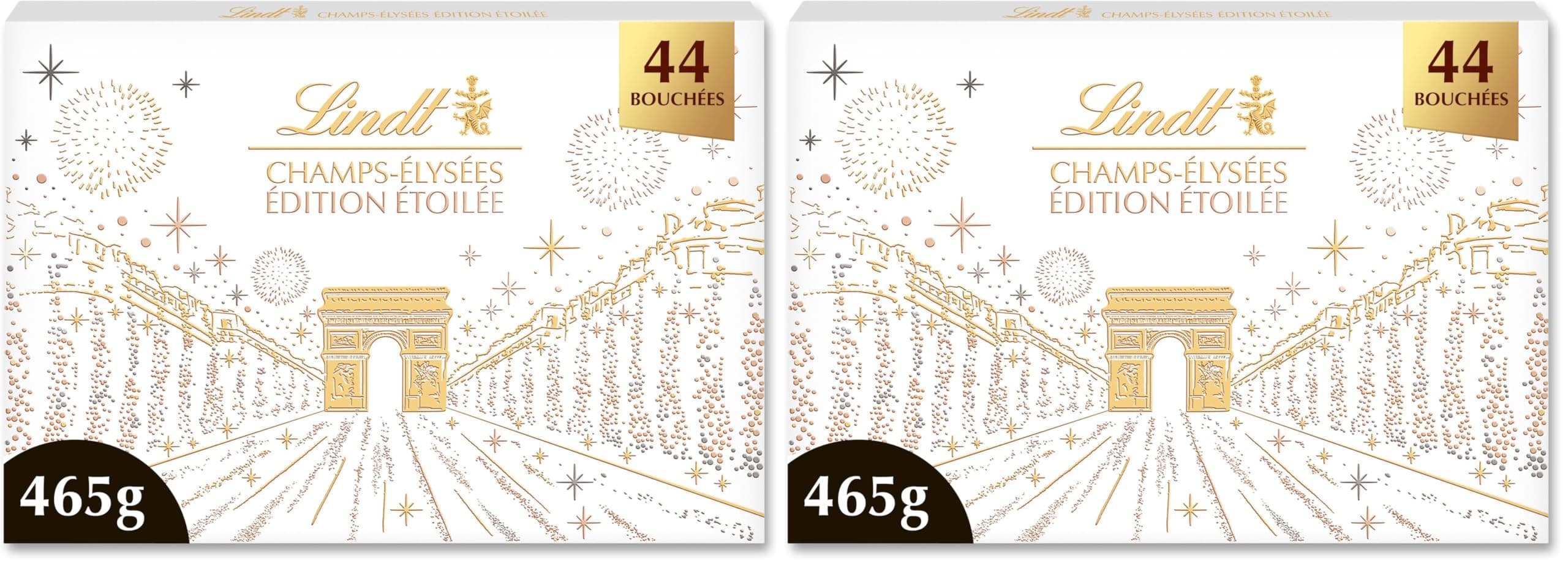 Lindt - Boîte CHAMPS-ÉLYSÉES Édition Étoilée - Assortiment de Chocolats au Lait, Noirs et Blancs - Pralinés, Croustillants et Onctueux - Idéal pour Noël, 465g (Lot de 2)