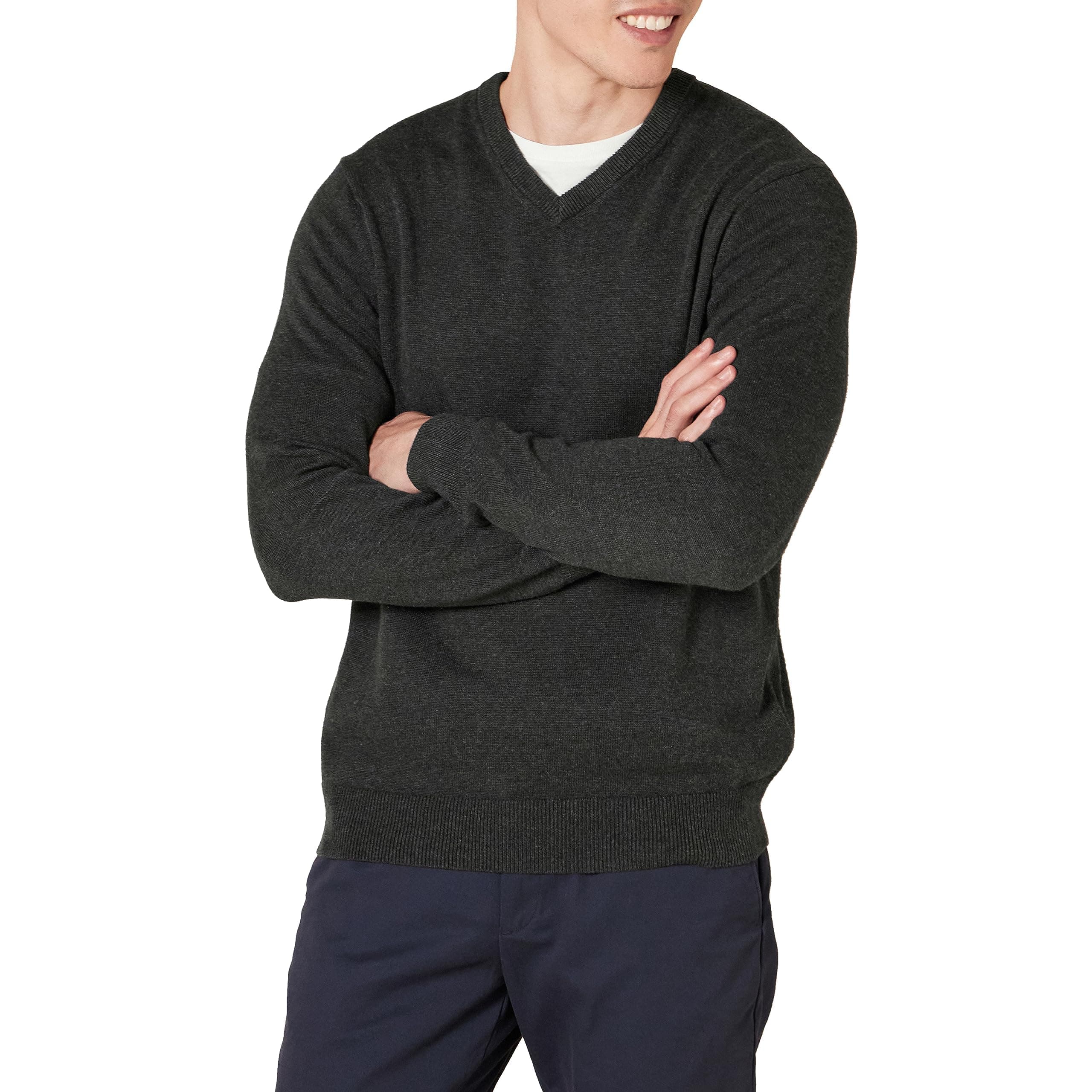 Amazon Essentials Herren V-Ausschnitt Pullover 100% Baumwolle Regular Fit (Erhältlich In Groß und Schwer), Dunkelgrau Meliert, 4XL Große Größen