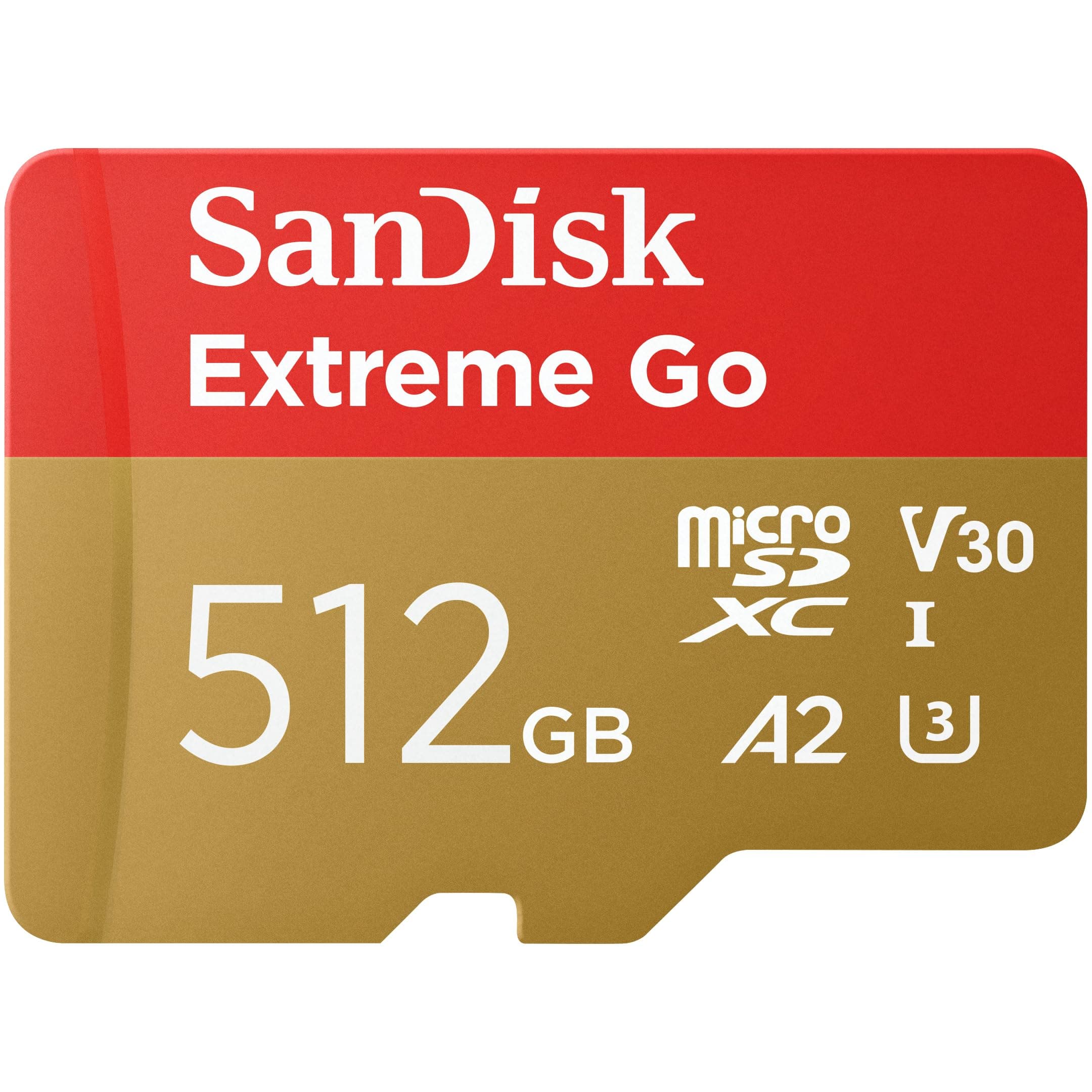 SanDisk 512GB Extreme Go scheda microSDXC + adattatore SD (per smartphones e Tablet Android, Action Cam, Drones, UHS-I, fino a 200 MB/s, 5K, 4K, UHD, V30, Rescue PRO Deluxe, Class 10, U3) per Amazon