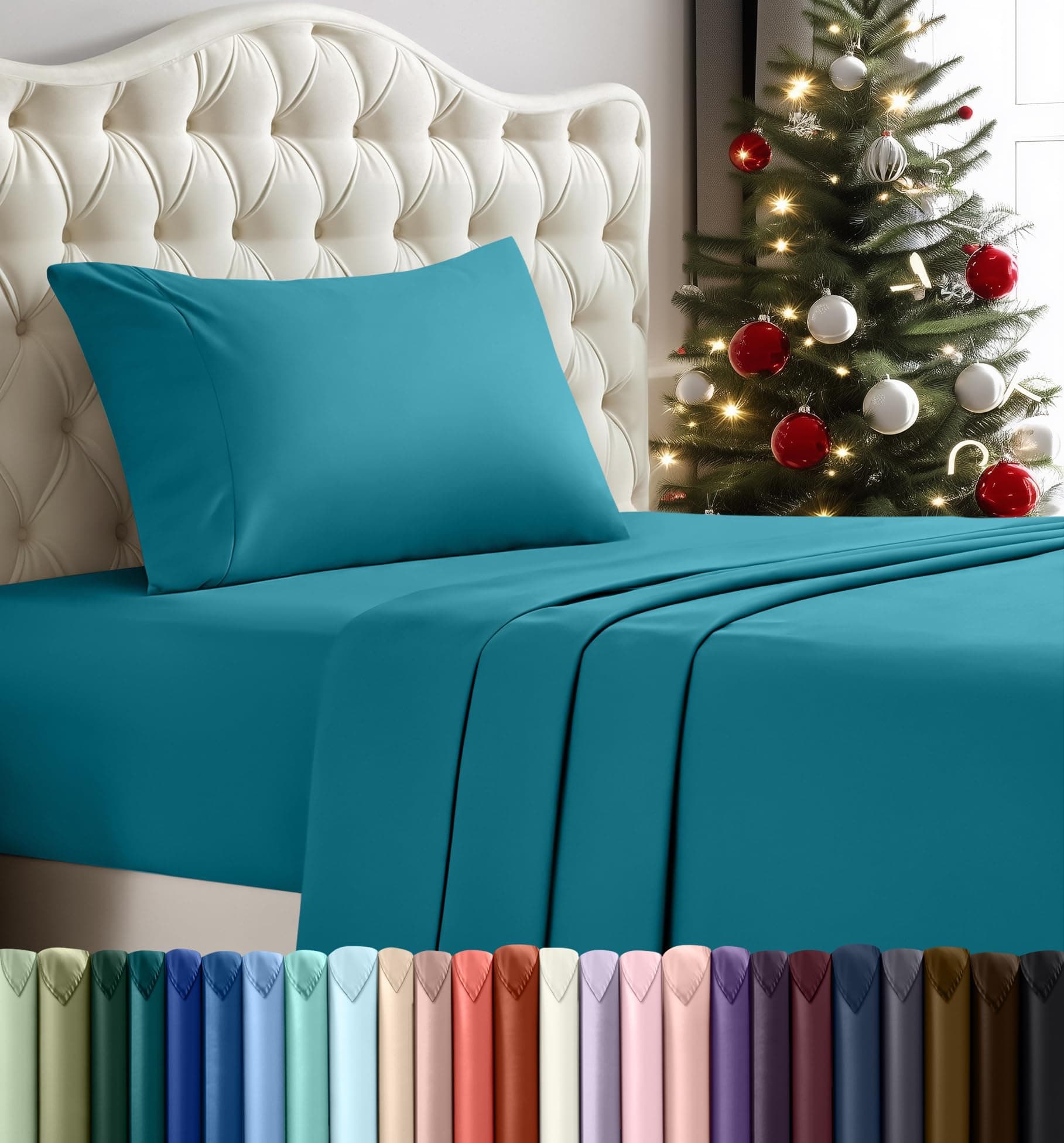 Utopia Bedding Set di lenzuola per letto singolo, in microfibra spazzolata, resistente al restringimento e allo sbiadimento, facile da pulire (matrimoniale, blu denim), 3 pezzi