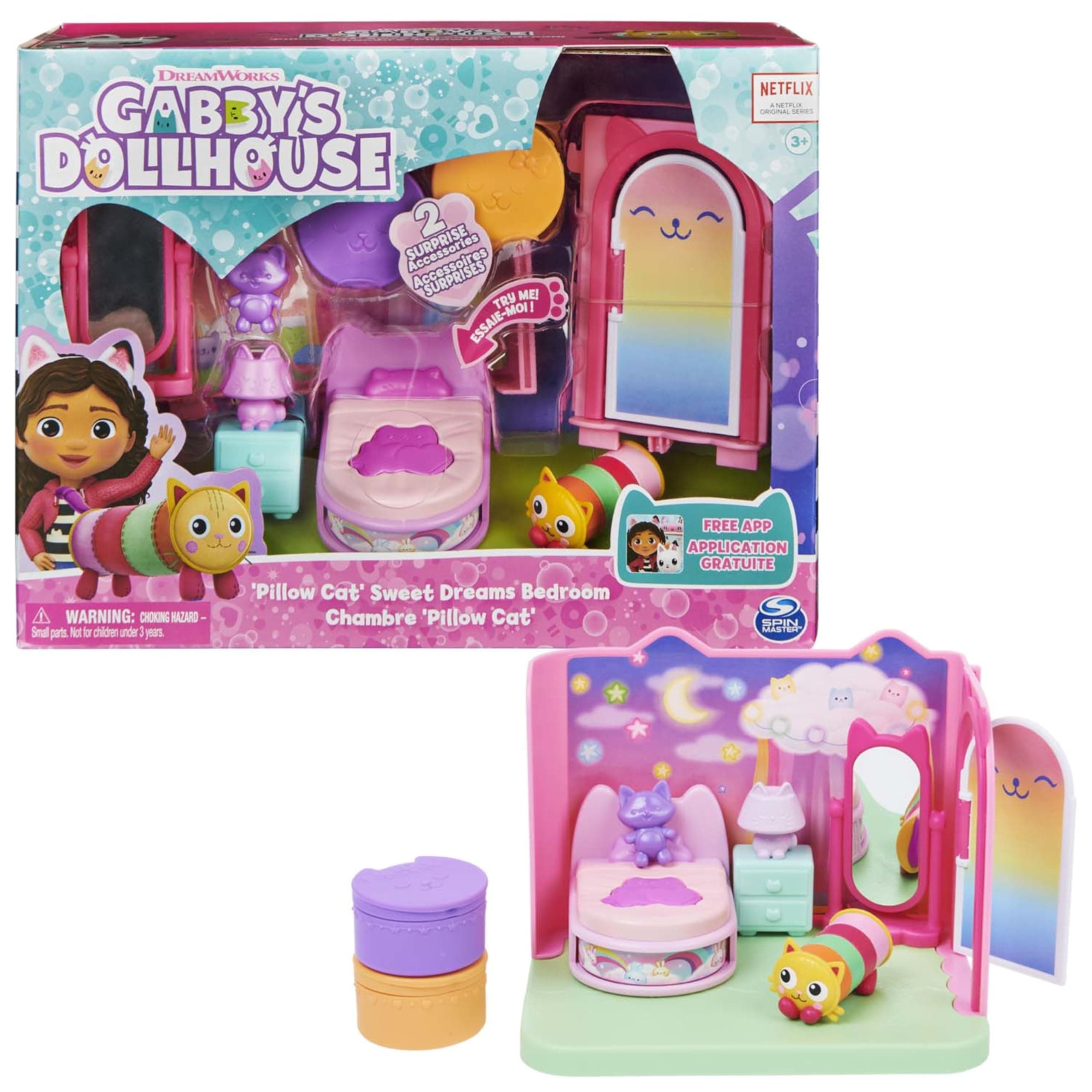 LA CASA DE MUÑECAS DE GABBY - DORMITORIO DE SUEÑIGATA con 1 Figura Sueñigata, 3 Accesorios, 2 Caja Sorpresa y 3 Muebles - 6062037 - Juguetes Niñas 3 años + - Regalo Niña 3 años +