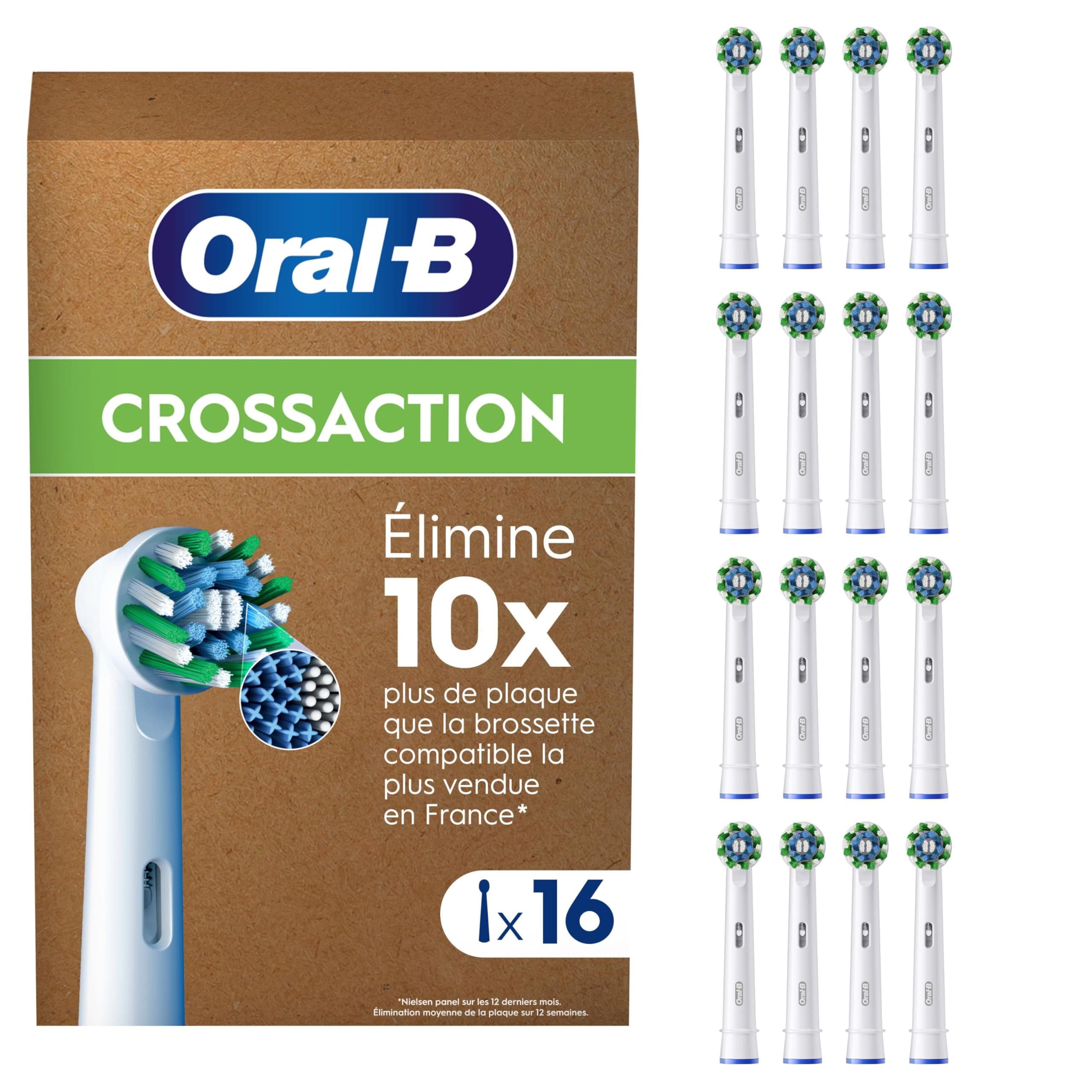Oral-B Pro Cross Action Brossettes pour Brosse à dents électriques, Pack De 16 Unités, Convient À Une Boîte Aux Lettres