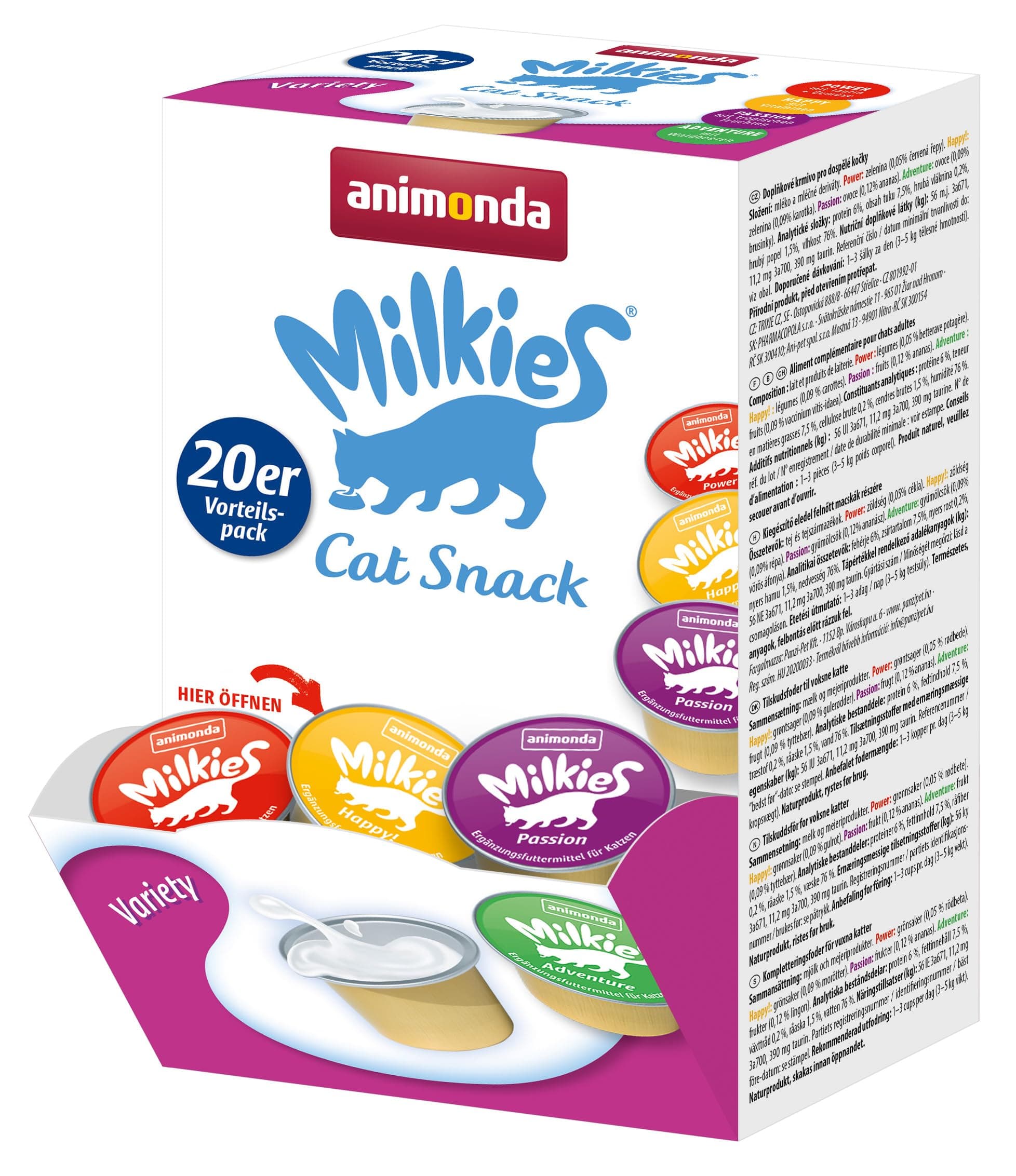 animonda Milkies Katzensnack mit Milch - Mix Variety (4 x 20 Cups á 15 g), portinierte Milch Katzensnacks für erwachsene Katzen