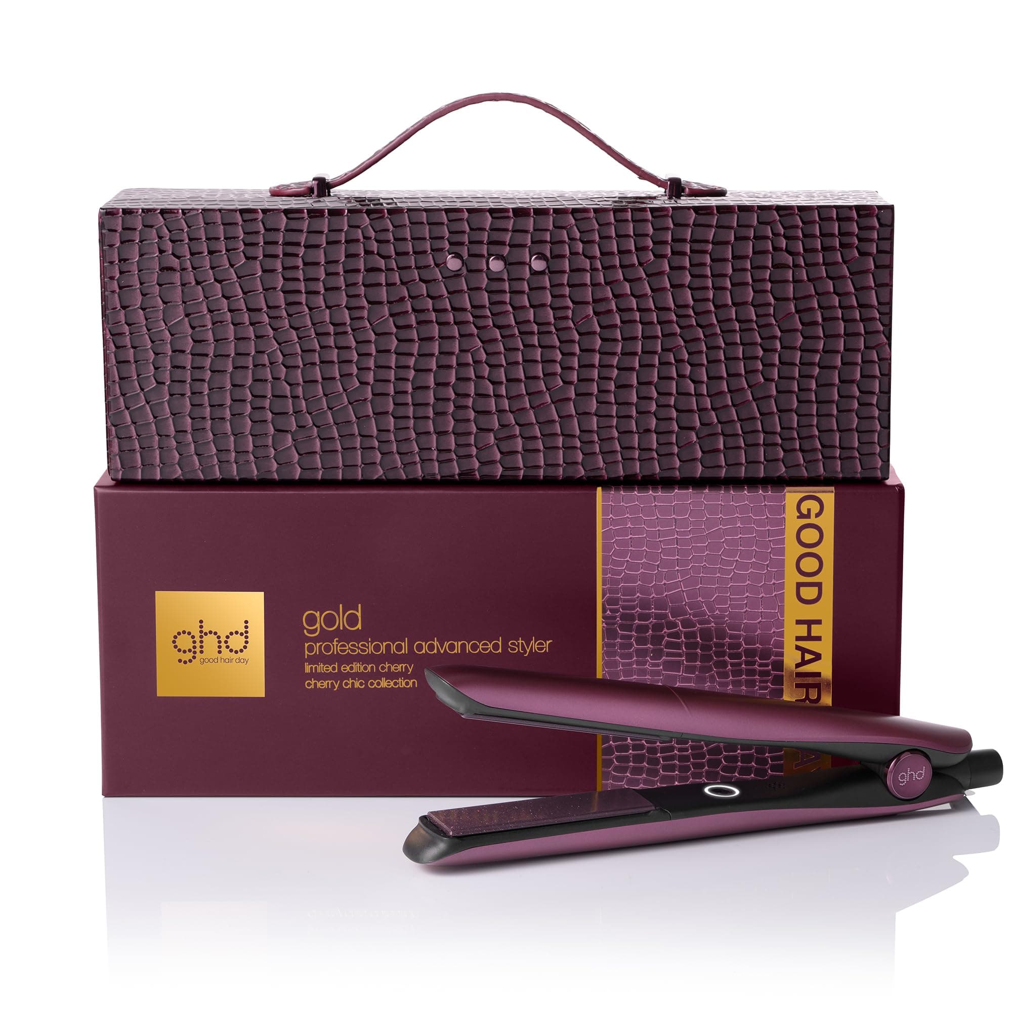 ghd Gold Limited Edition Gift Set - Piastra Capelli Professionale in Cherry Chic Rosso Ciliegia, con Elegante Vanity Case