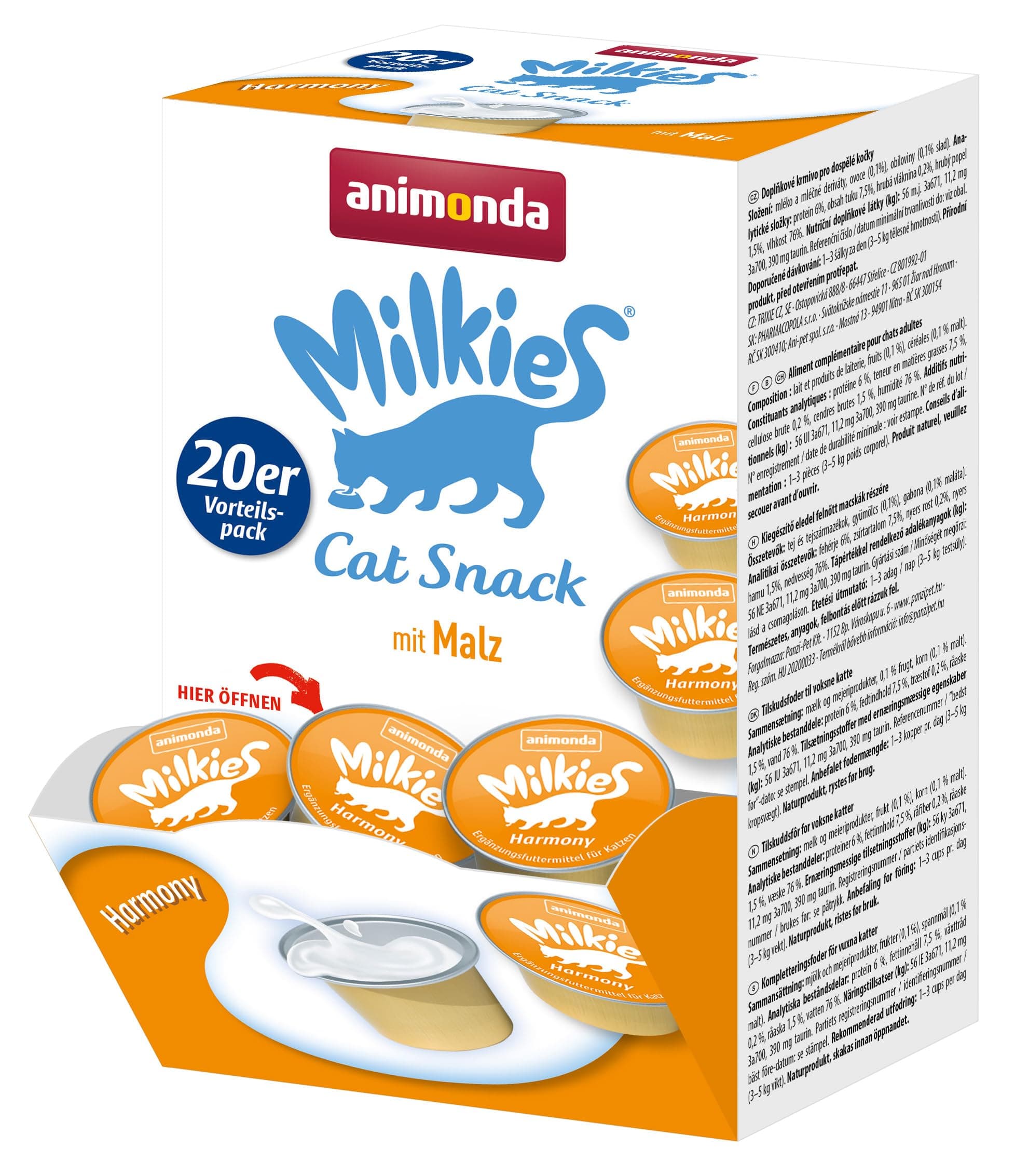 animonda Milkies Katzensnack mit Milch - Harmony (4 x 20 Cups á 15 g), portinierte Milch Katzensnacks für Erwachsene Katzen