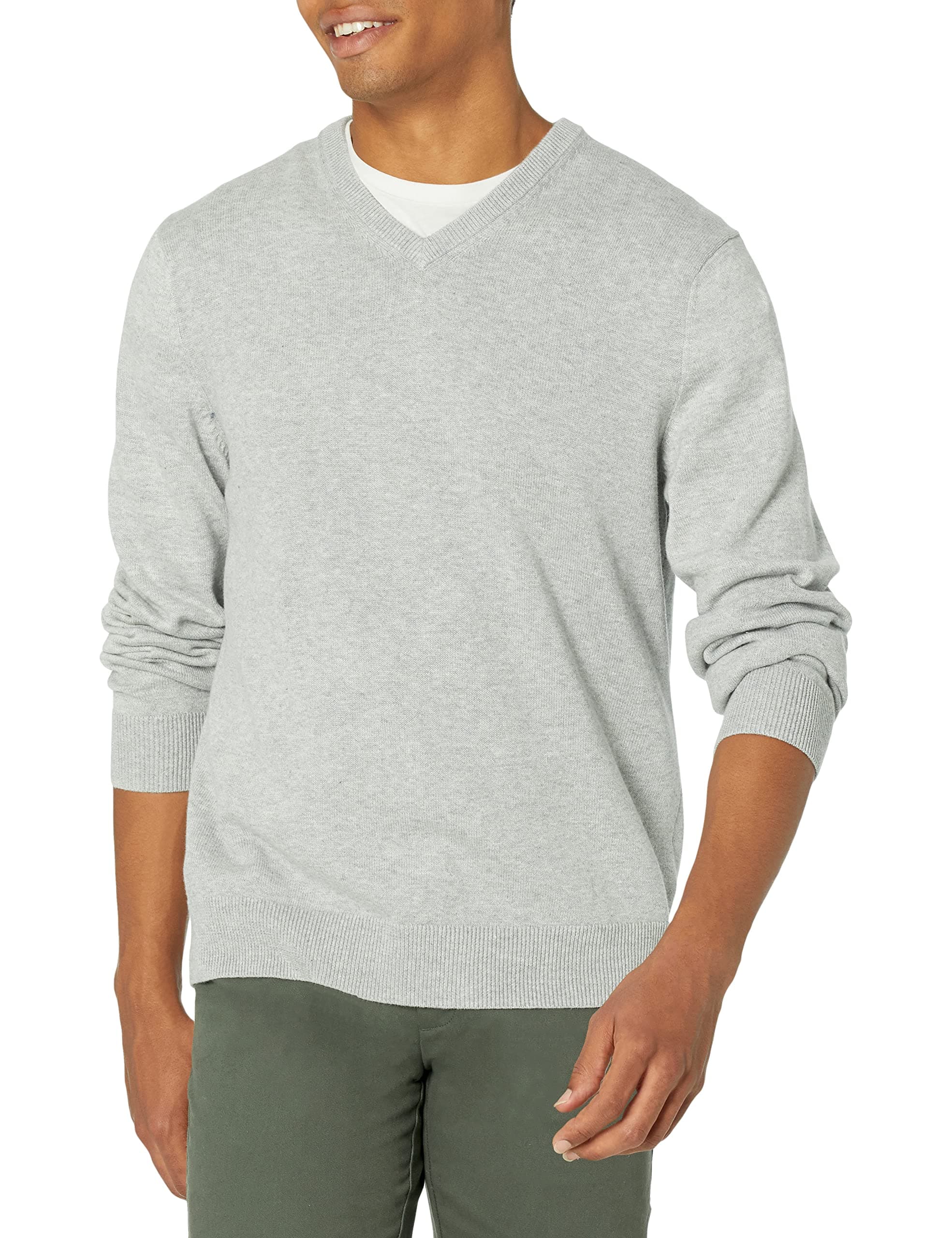 Amazon Essentials Pull à Col en V (Disponible en Grandes Tailles et Grandes Longueurs) Homme, Gris Clair Chiné, XXL Grande taille Taille Tall