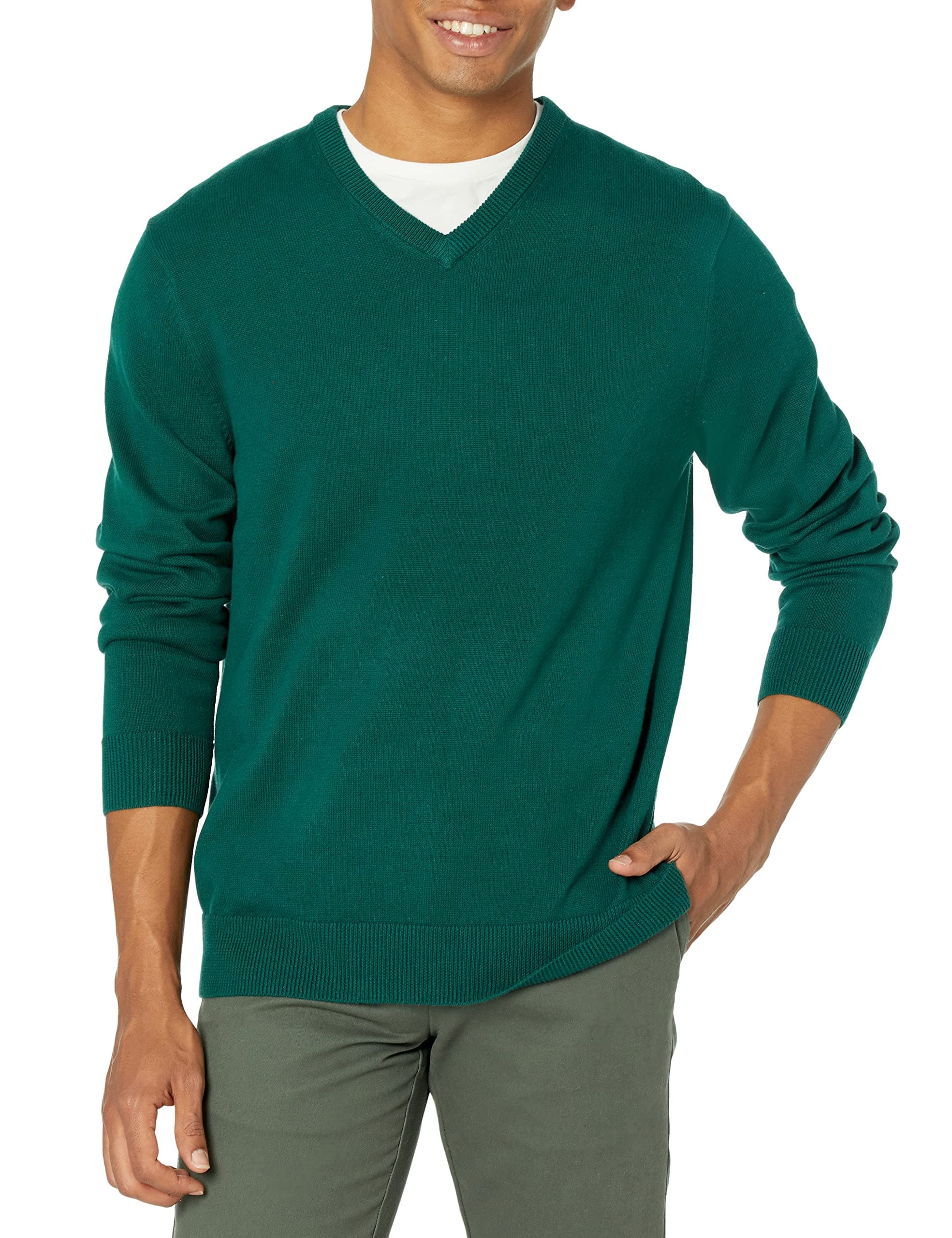 Amazon Essentials Pull à Col en V (Disponible en Grandes Tailles et Grandes Longueurs) Homme, Vert Foncé, 4XL Grande taille