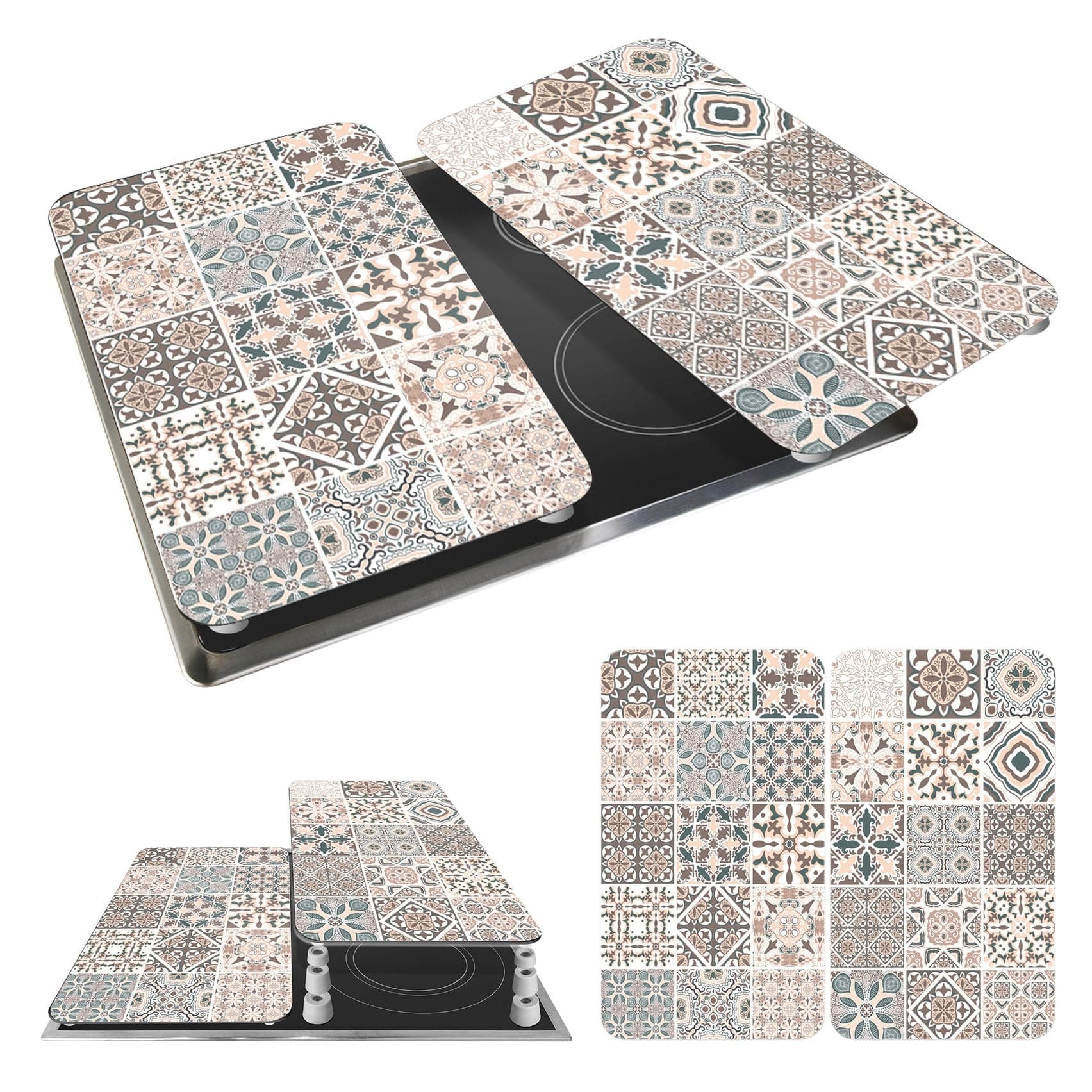 WENKO Coprifornelli Universale Mod Piastrelle, regolabile in altezza per tutti i tipi di fornelli, tagliere e paraspruzzi, vetro, 30 x 52 cm, 2 pezzi